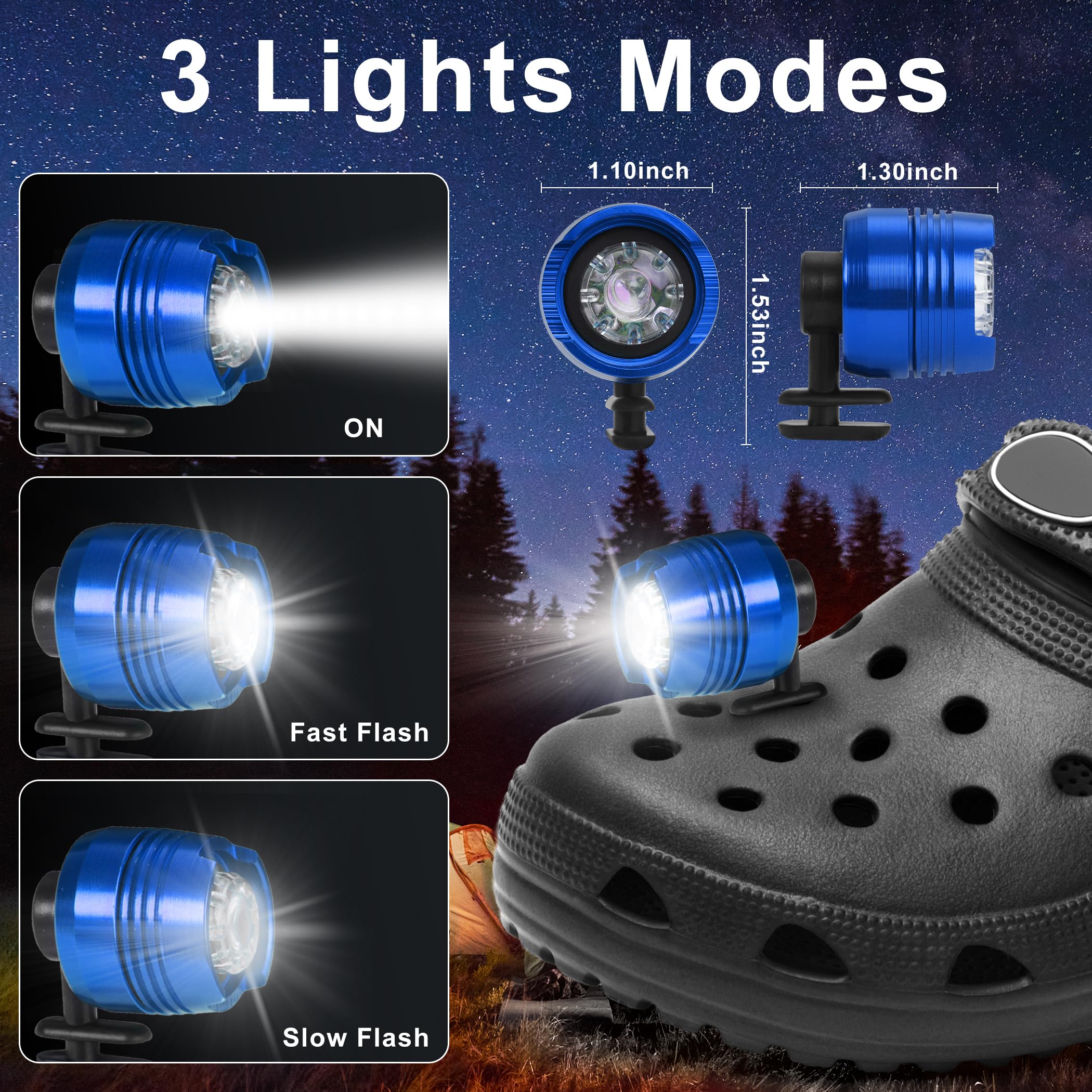 Vagocom 4Pcs Headlights for Croc Shoes LED Torch Light Charms Accessories for Adults and Kids 3 Modes Small Flashlight Headlamp Attachment for Hiking,Camping,Dog Walking(Blue) - Image 2