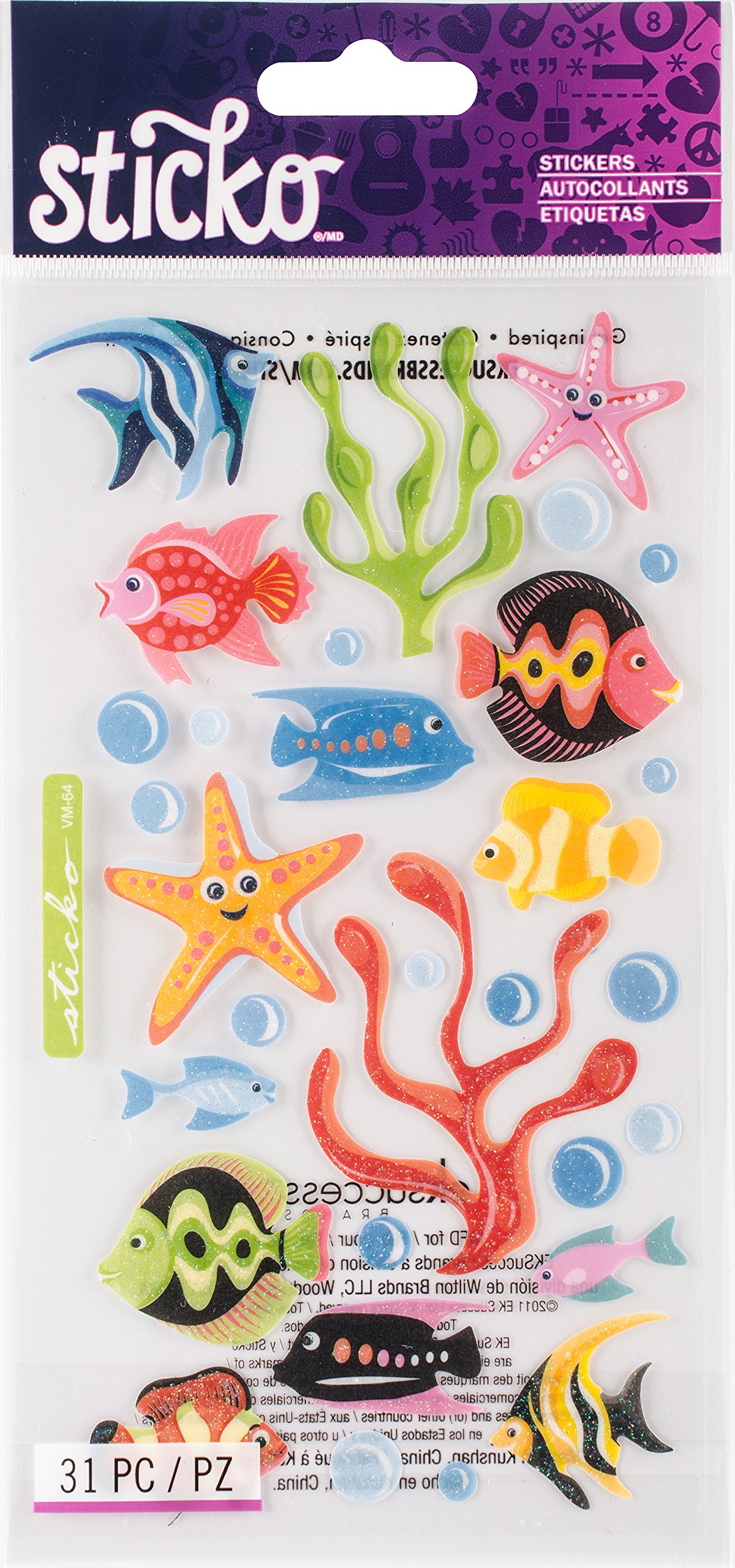 Sticko NOM269053 Vellum Stickers, Tropical Fish