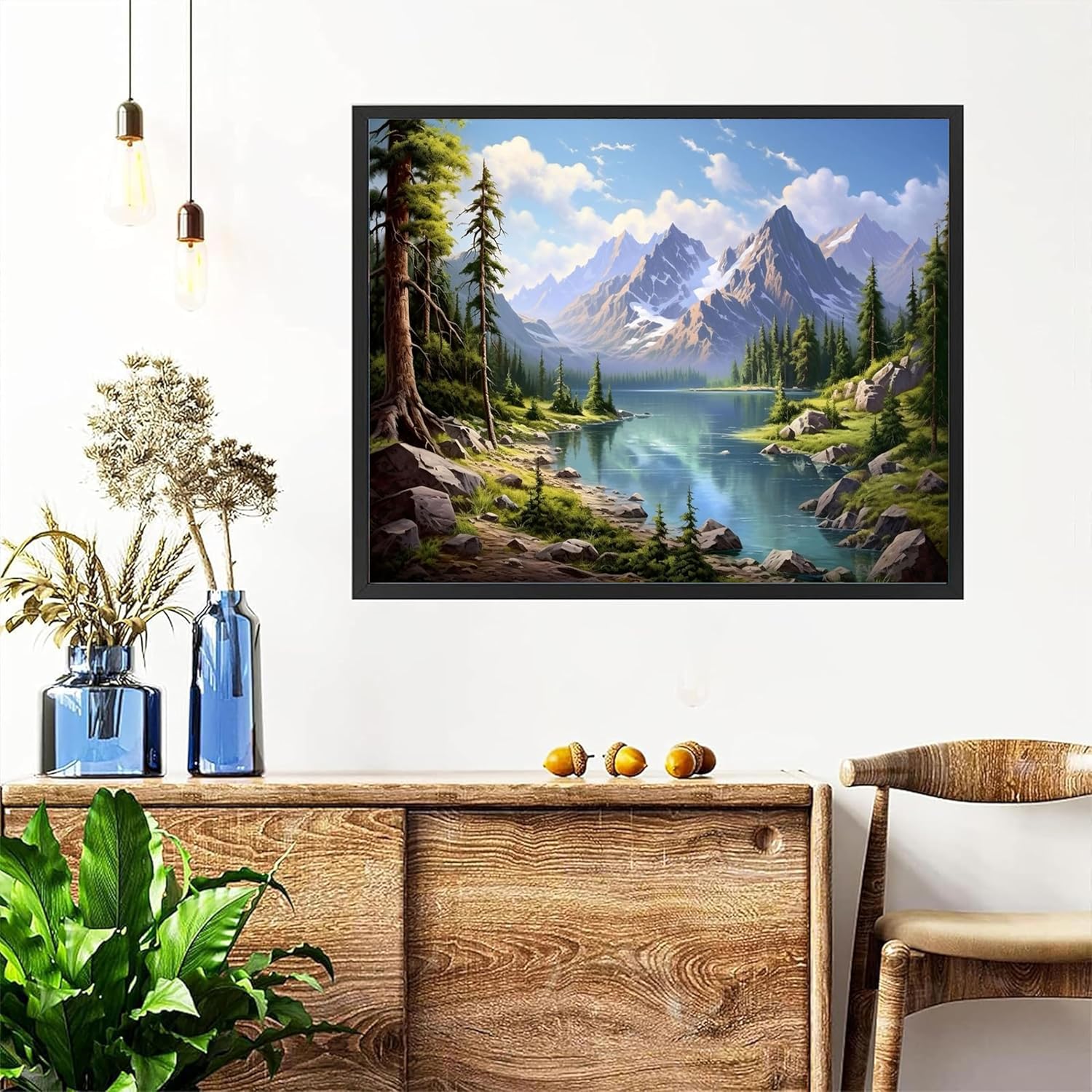 Landscape Paint by Numbers for Adults with Framed Canvas-with Wooden Easel,Scenery Paint by Number on Canvas,DIY Acrylic Oil Painting Kits with Brushes Nice Gift Box for Home Wall Decor(16x20inch)