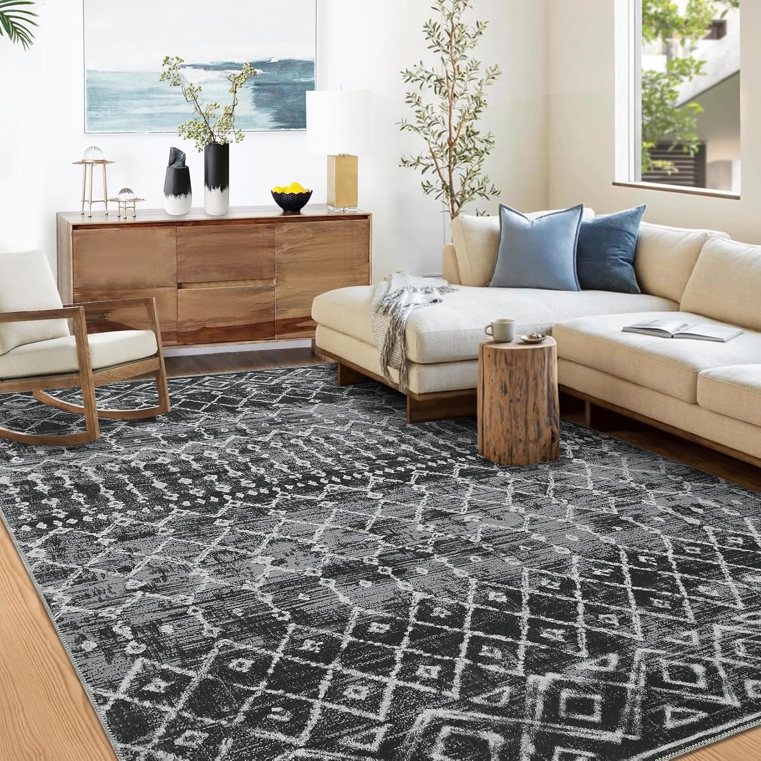 Zacoo Washable Rugs 4x6 Rug for Living Room Bobemian Black