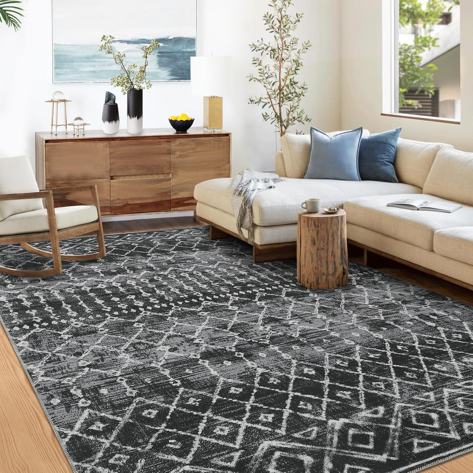 Amazon.com: Zacoo Washable Rugs 4x6 Rug for Living Room Bobemian Black ...
