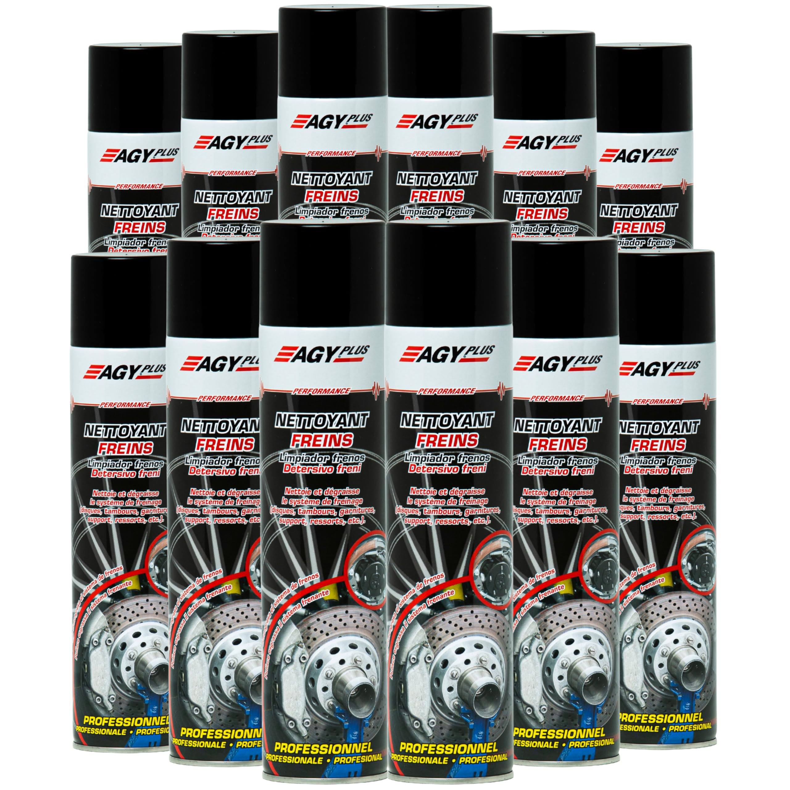 Nettoyant Freins AGY Plus - Lot 12 x 600ML - Jet Surpuissant - Séchage Rapide - Fabrication Française
