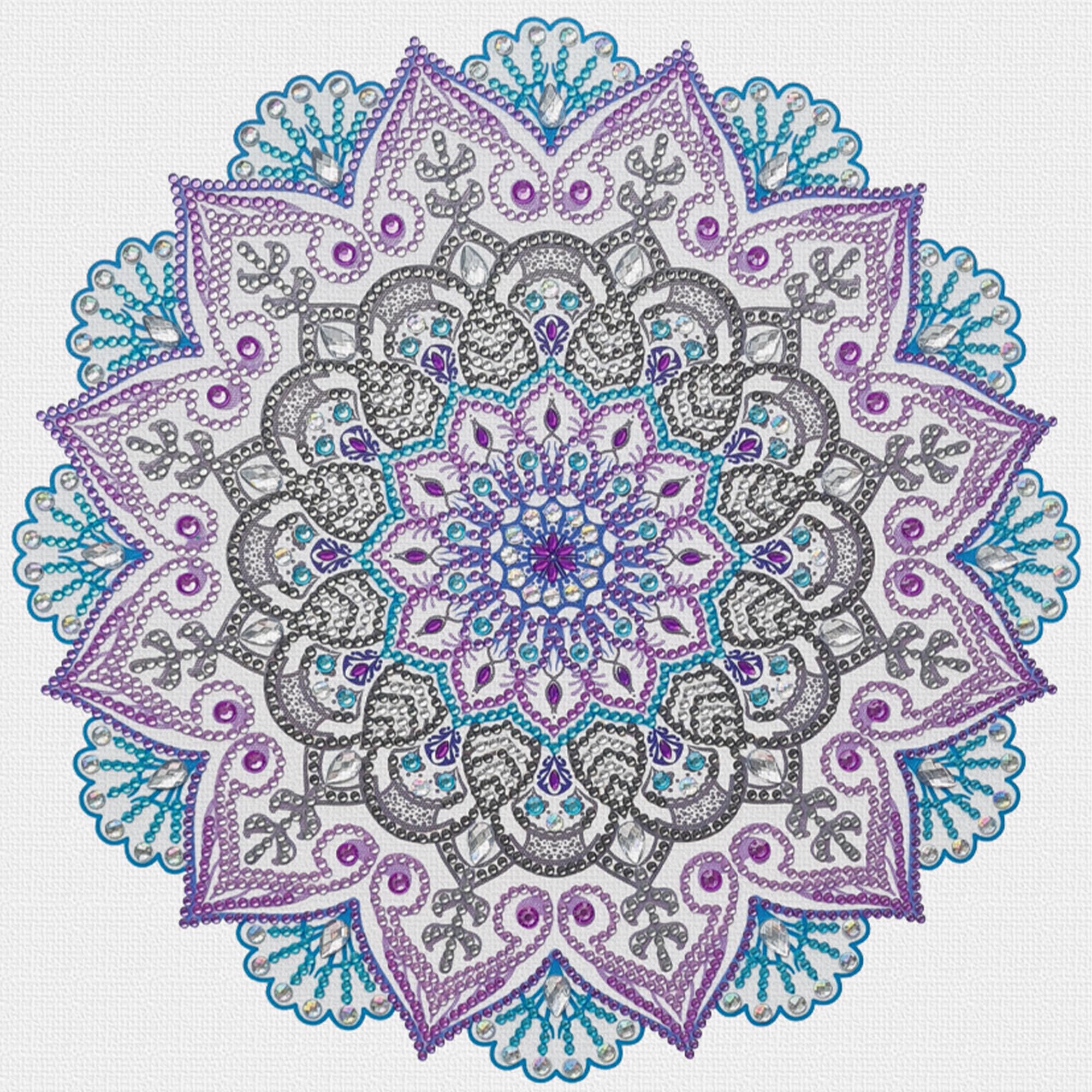 Ursus 43520012F - Diamond Painting Mandala Set 12, zestaw rzemieślniczy z płótnem i kamieniami w odcieniach fioletu, zieleni i błękitu