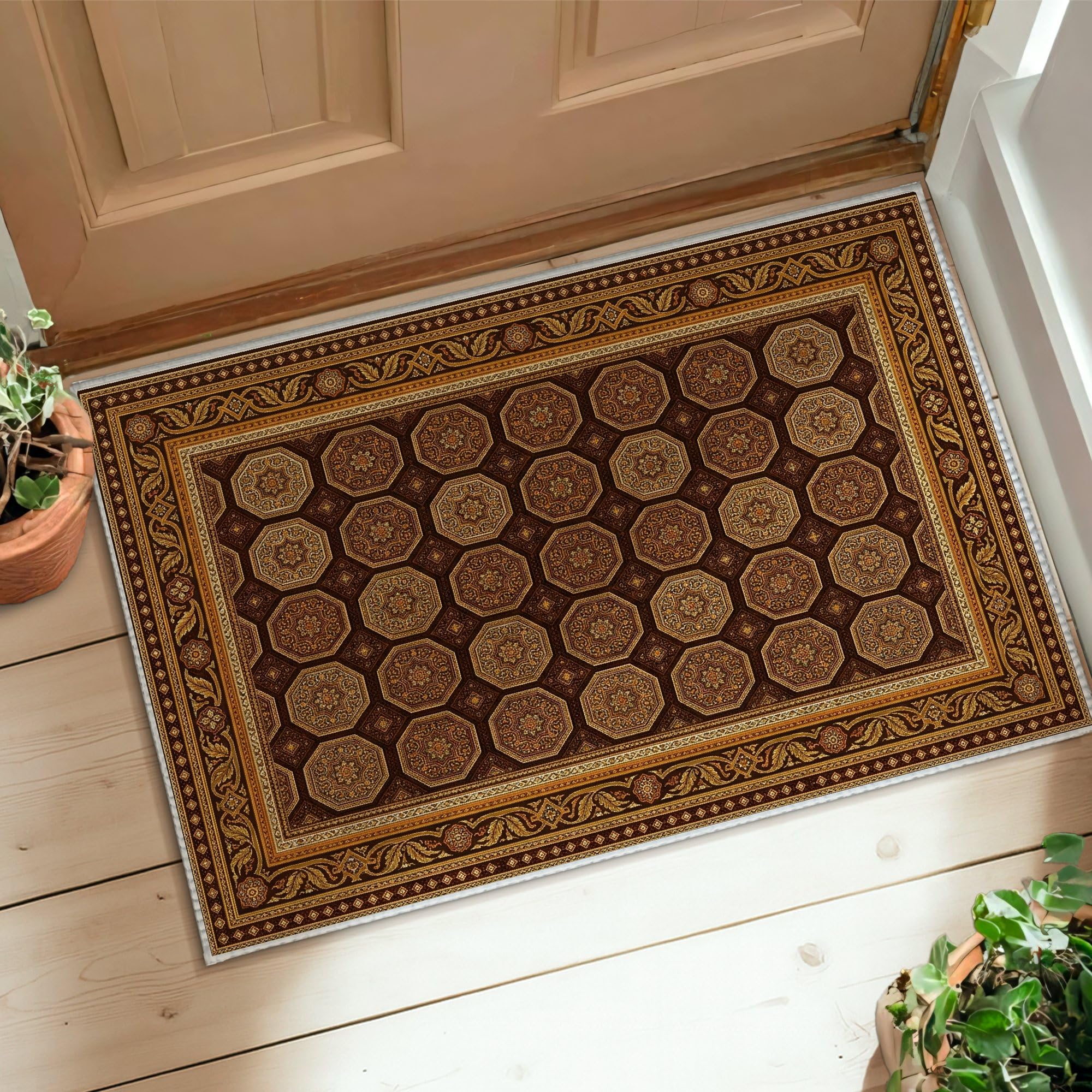 Tapis hexagonal traditionnel 61x90cm avec envers antidérapant doux