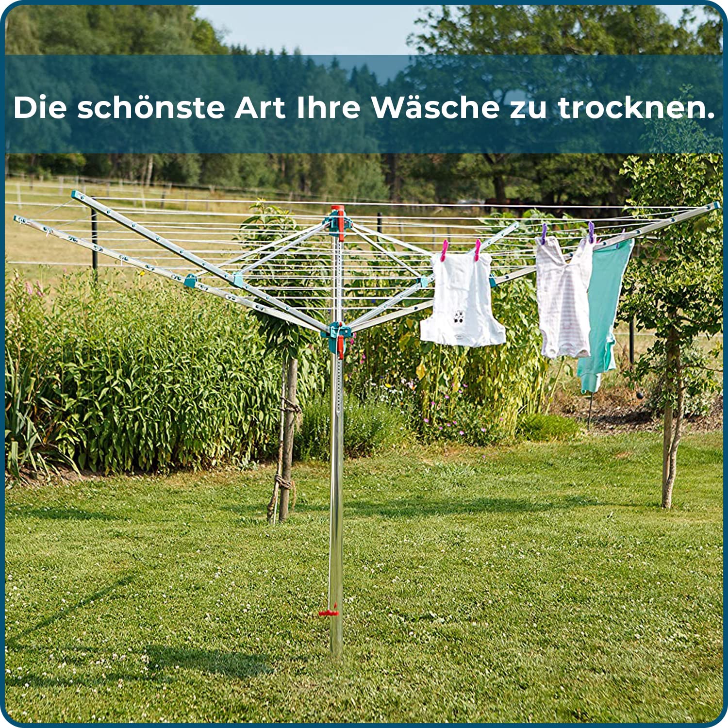 Blome Wäschespinne Medium Plus 60m inkl. Bodenhülse - Wäsche Spinne draußen, Made in Germany