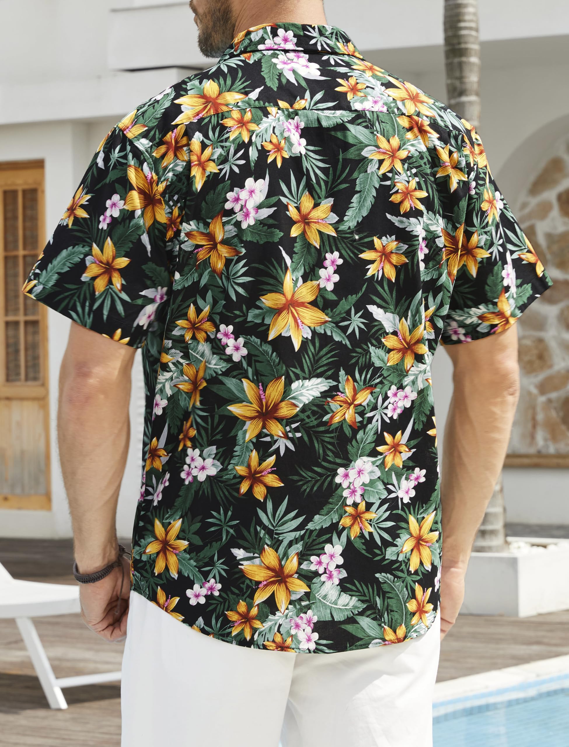HISDERN Camisa Aloha Hawaiana Manga Corta Bolsillo Delantero Impreso Playa S-2XL