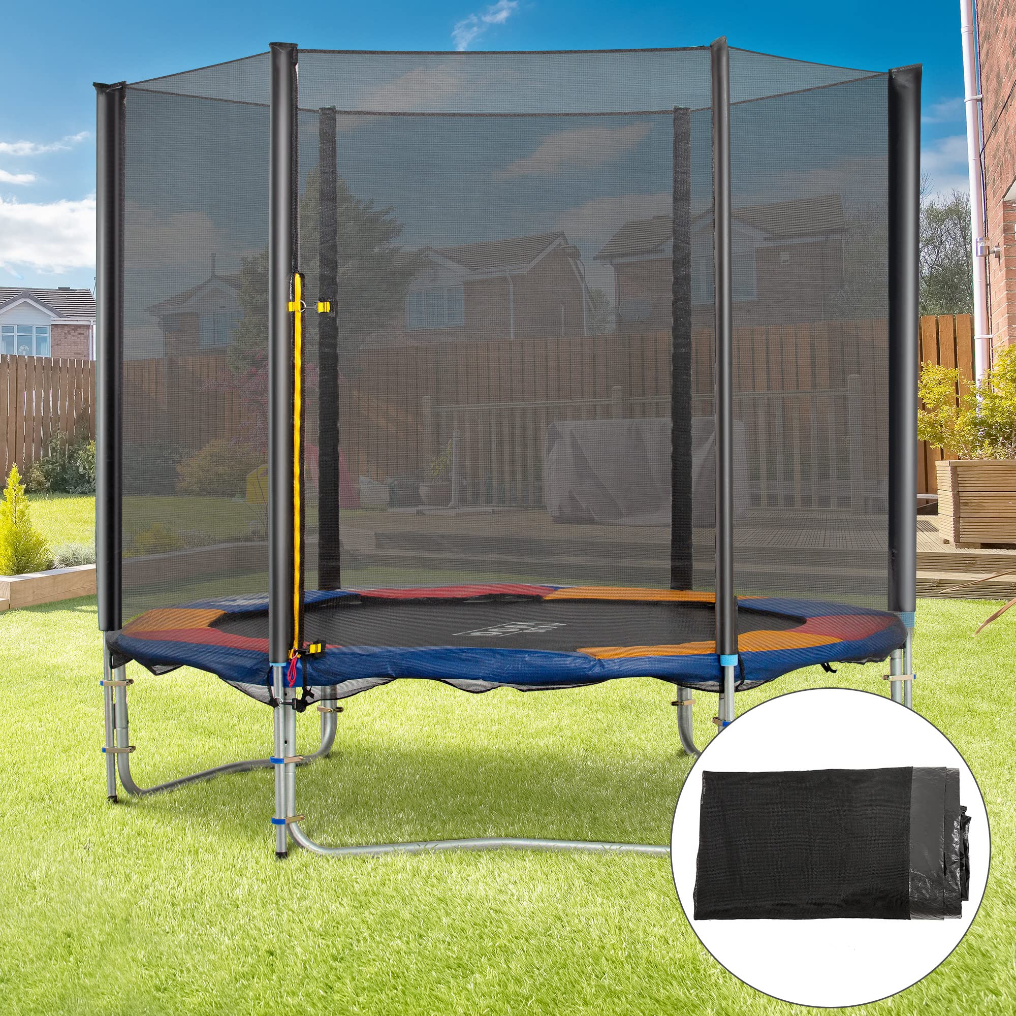 HOMCOM Red de Seguridad de Reemplazo para Trampolín Cama Elástica Redondo Ø305 cm para Exterior con Puerta con Cremallera para 6 Postes Rectos Ø305x180 cm Negro