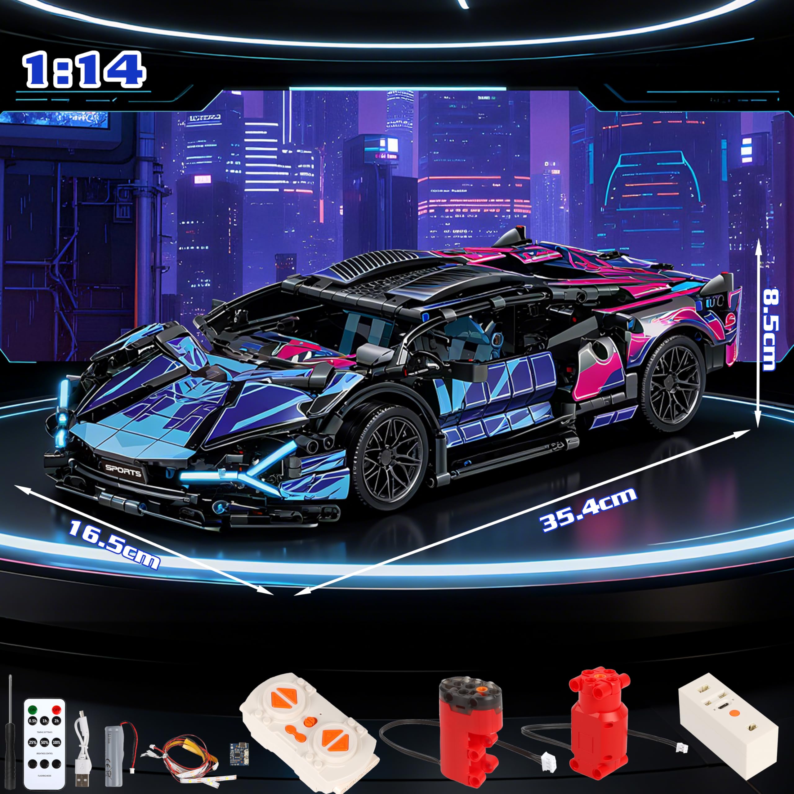 MOMOSTAR 1:14 échelle Technic Voiture Ingénierie De Modèles Comprend Un Ensemble D'éclairage à LED, Voiture De Course Technic 8 10-16 Ans Garçon Adulte Jouets Et Cadeaux Assemblés