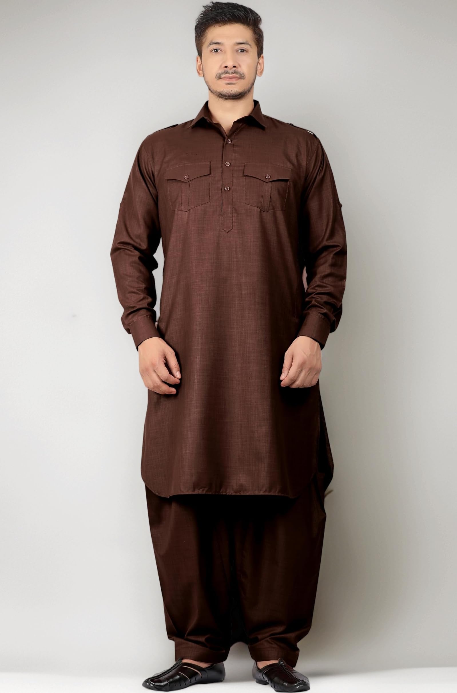 K-ROYALS Men's Cotton Blend Pathani Kurta Pyjama Suit