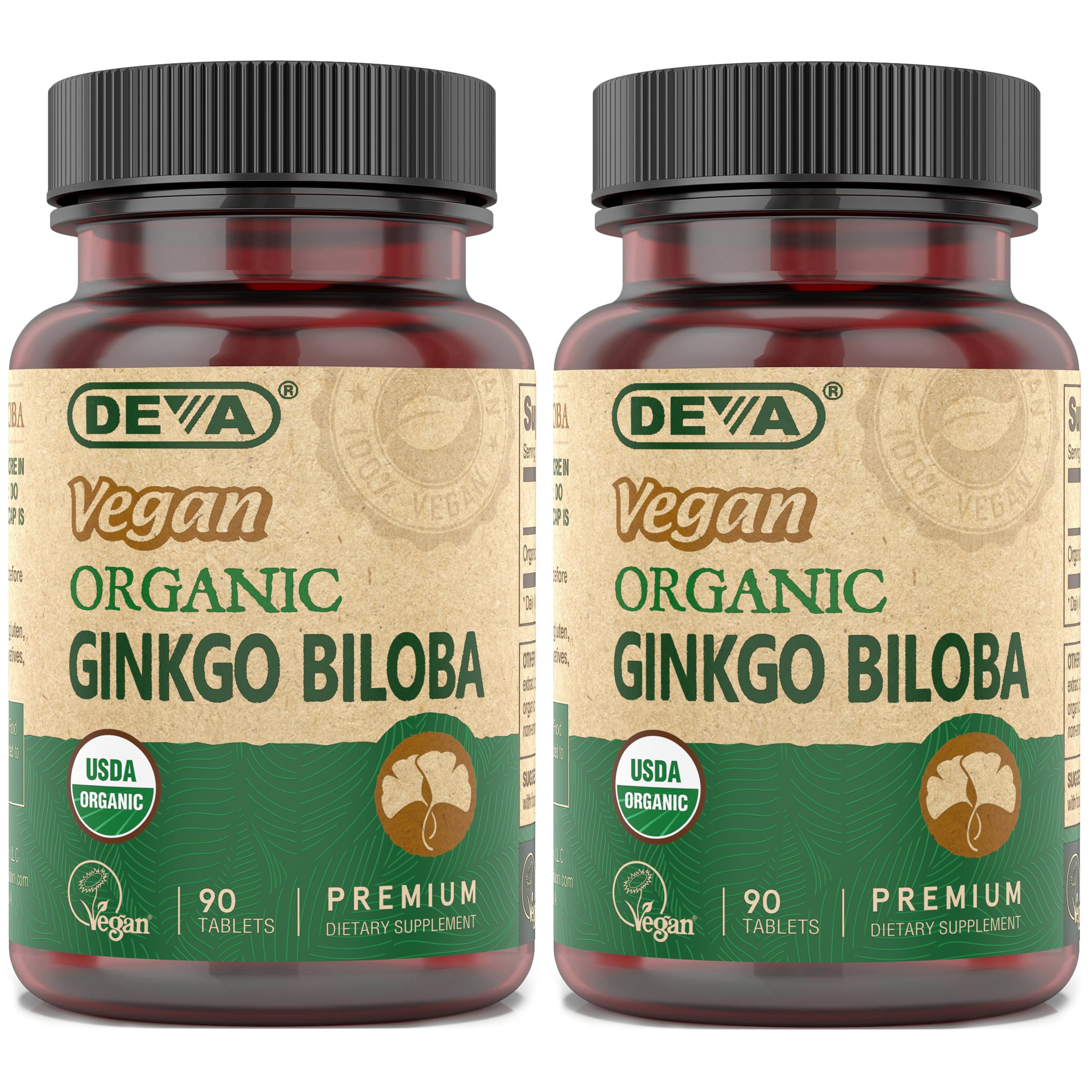DEVA Vegan Ginkgo Biloba Dietary Supplement, USDA Organic, Vegan Society Certified, Easy-to-Swallow Tiny Tablets, 300 mg., 90 Tablets (Pack of 2) 90 Count (Pack of 2)