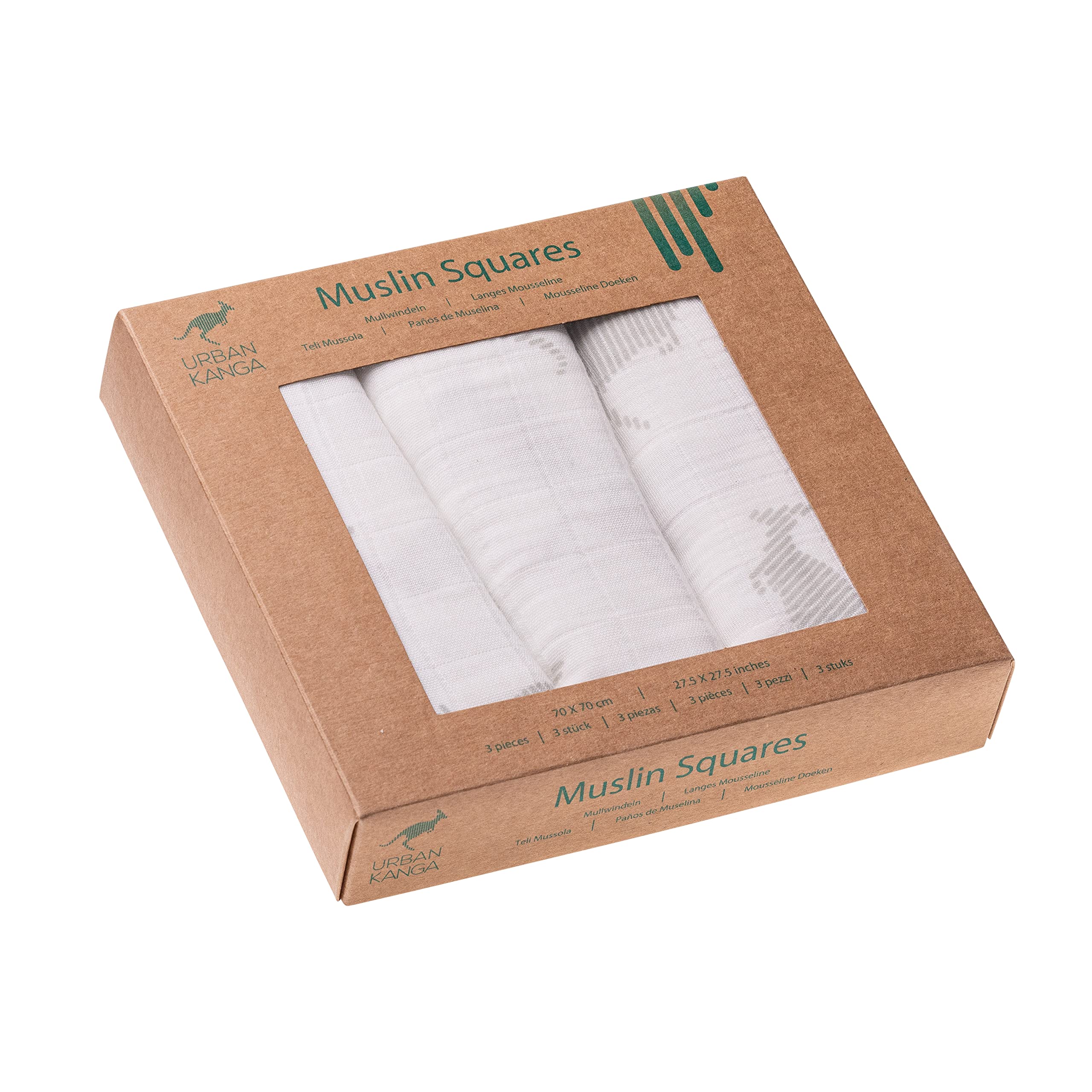 Teli Mussole Oekotex Neonato 70 x 70 cm Confezione da 3 Grey Kanga