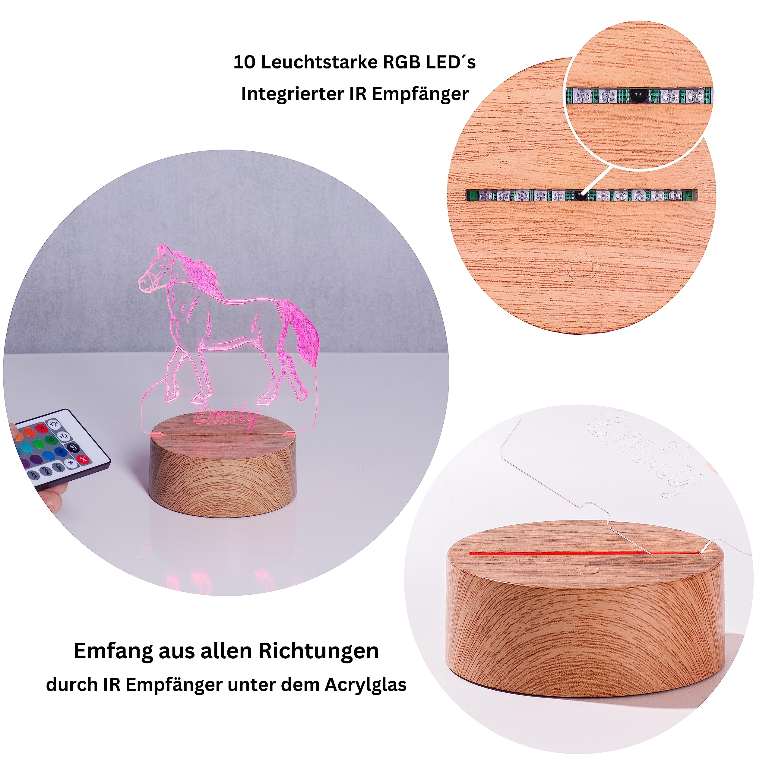4 x lampka nocna 3D LED o wyglądzie drewna jako zamiennik lub samodzielna budowa. W zestawie pilot zdalnego sterowania, kabel USB 3D, lampa iluzoryczna 3D, 7 kolorów. Jako dekoracyjna oprawa