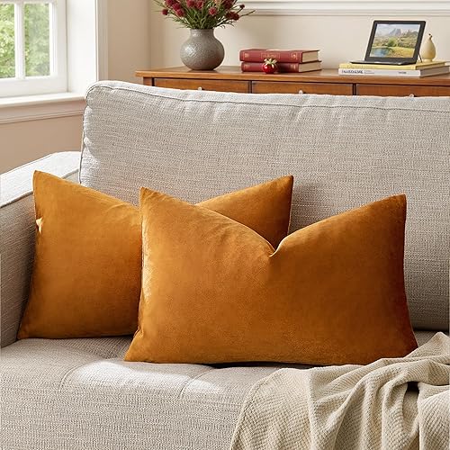 Miniatura 55 de GIGIZAZA Fundas de Almohadas Decorativas de Terciopelo Dorado, Fundas de Almohadas de 18x18 para Sofá, Sillón y Cama, Paquete de 2 Fundas de Cojines