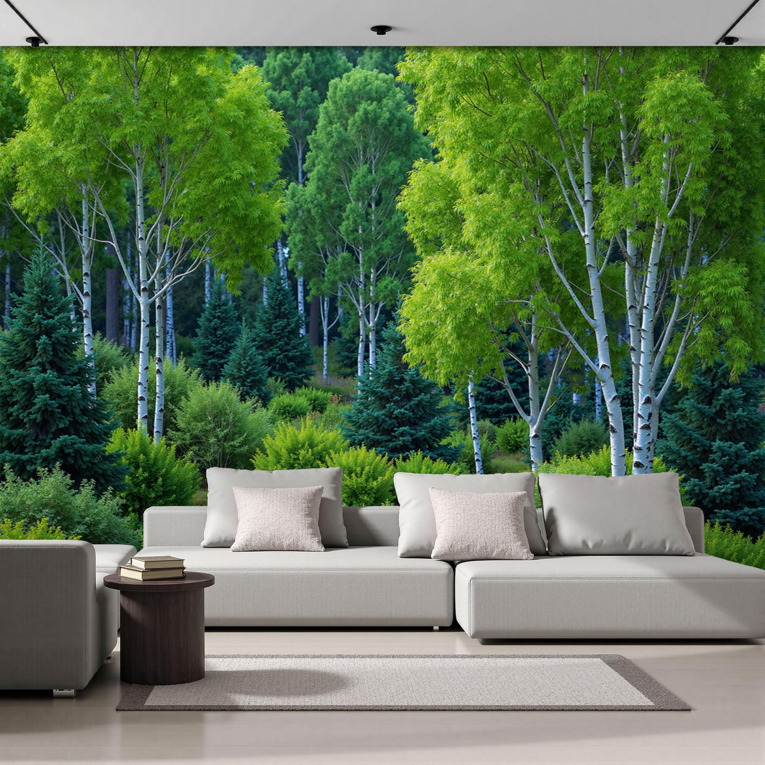 Papier peint vert émeraude forêt paysage naturel anti-reflet pour salon