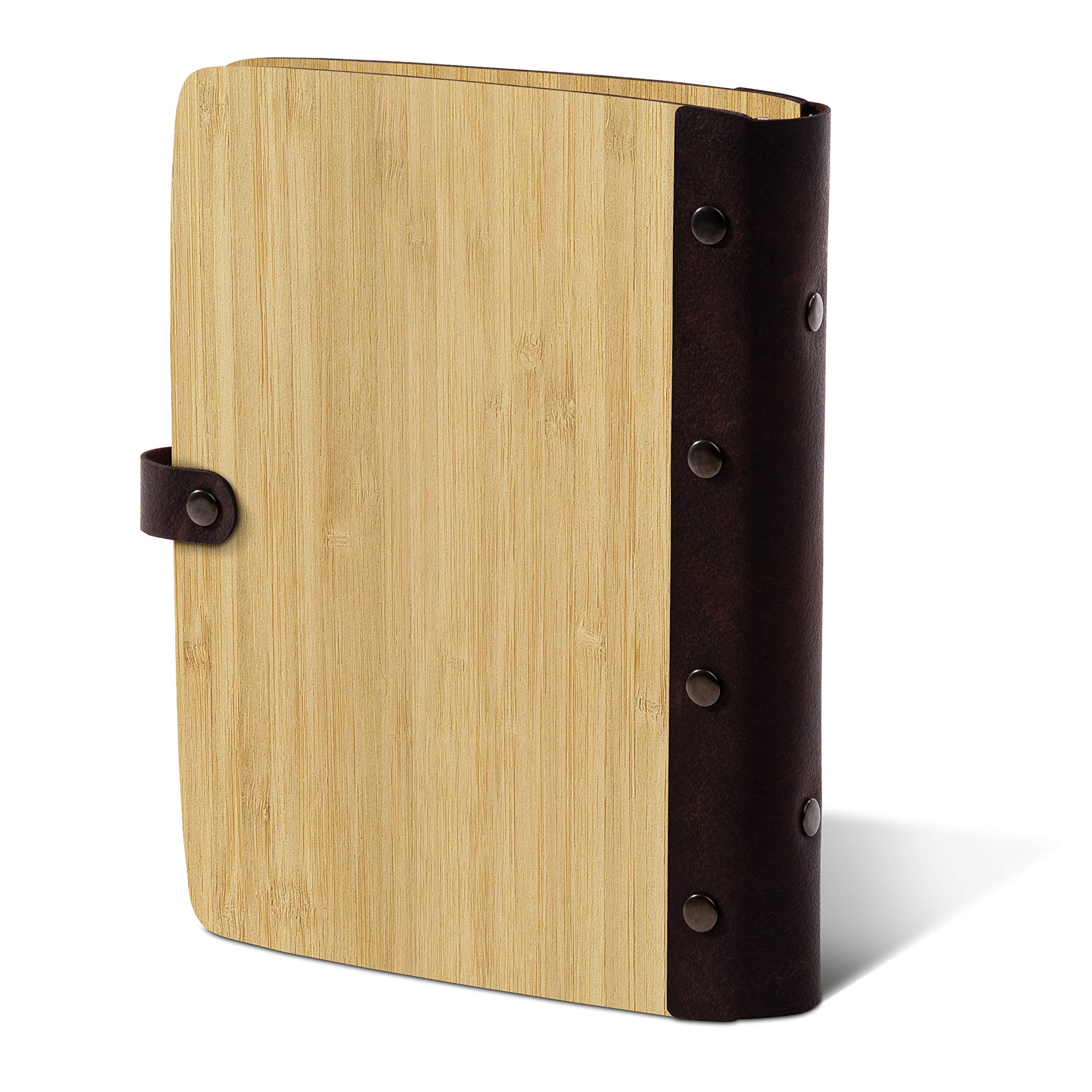 Rezeptbuch Blanko Bambus mit Lederrücken 72 Blätter | 144 Innenseiten Ringmechanik DIN A5 hoch 158x222mm - Kochmütze