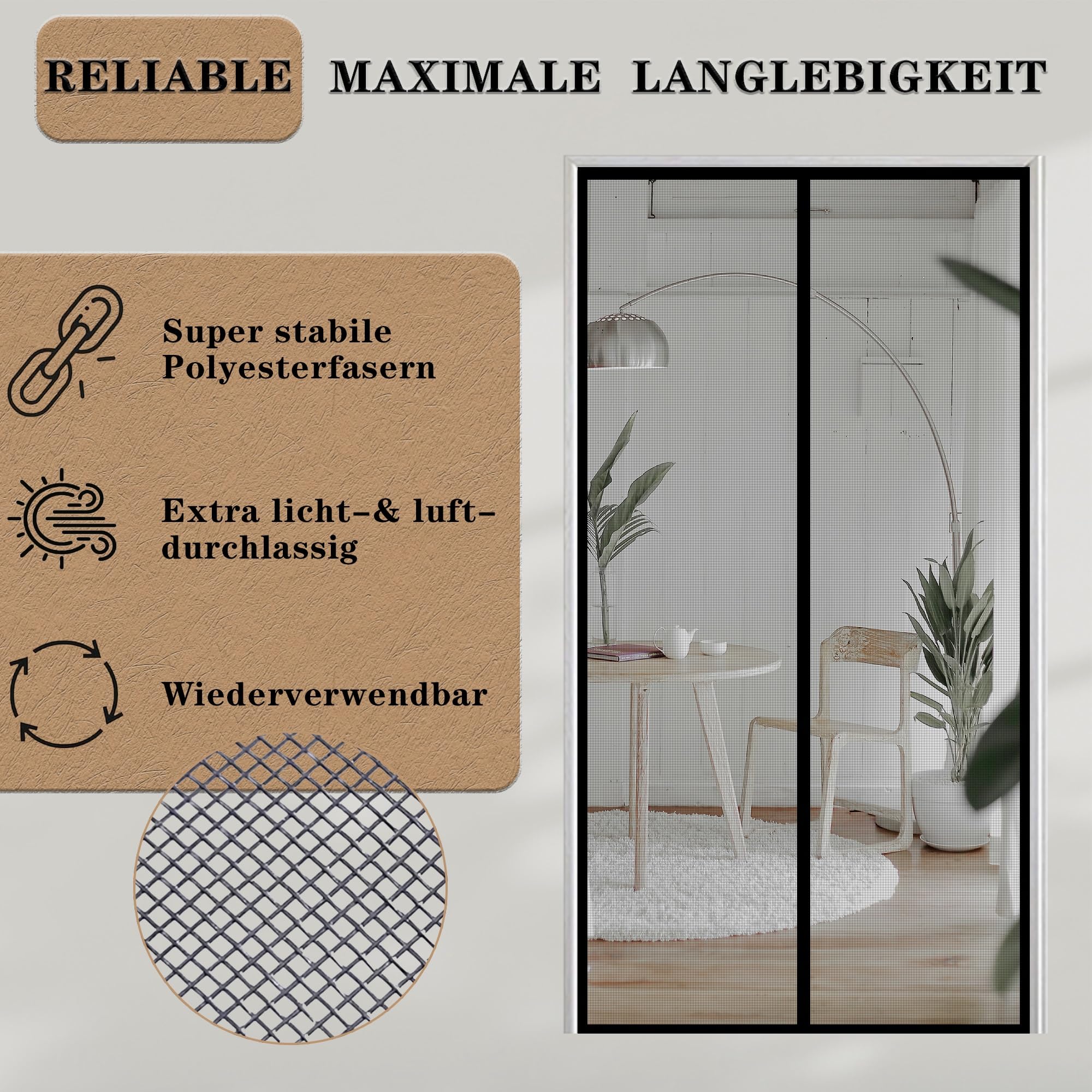 Zanzariera Magnetica Porta 270x190cm Tenda con Magneti Ancora Più Potenti Tenda Calamita Zanzariere Magneti Extra Forti Apertura e Chiusura Silenziosa Nero
