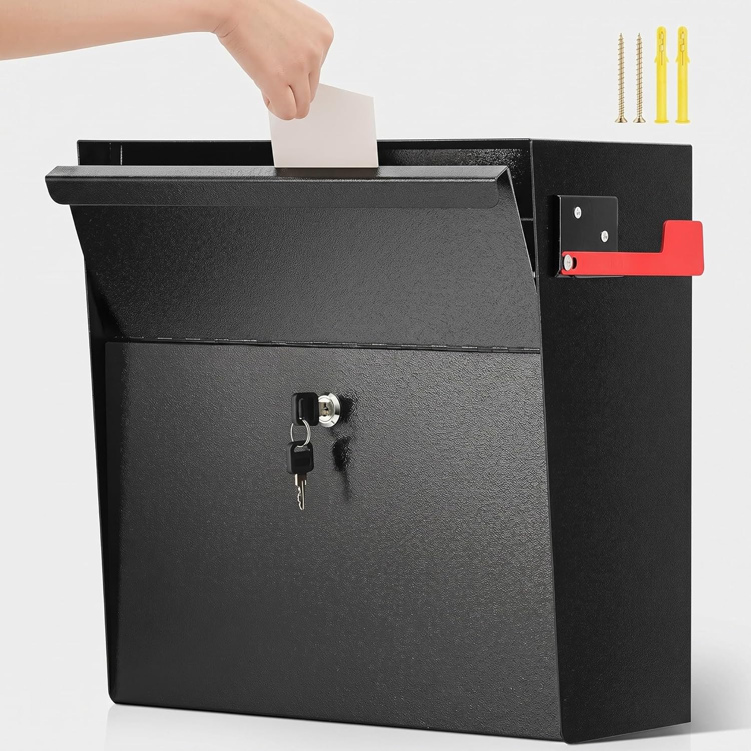 Yaocom Extra Large Wall Mount Mailboxes for Outside 15.35 x 15 x 7 Inches Locking Security Mail Box Galvanized Steel Wall Mailbox Large Capacity Post Box with Key Lock and Reflective Stickers(Brown)