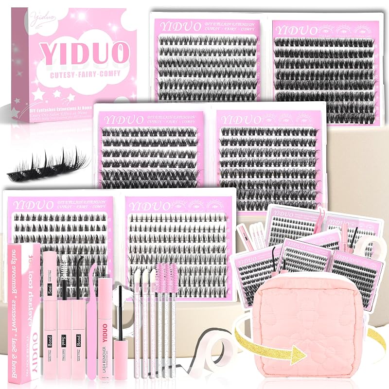 Kit de cílios em tufos YIDUO com 6 estilos, 40D/60D, Volume, Manga e Spikes, 10–18 mm, com bolsa e acessórios