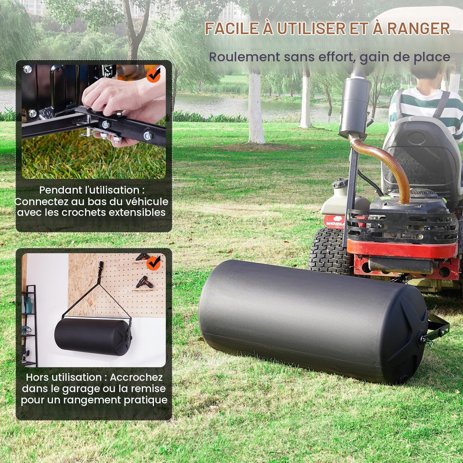 VEVOR Rouleau à Gazon 400 lb 181 L Rouleau de Jardin Rempli de Sable/Eau Rouleau à Pelouse PEBDL Cadre Acier avec Bouchon Facile à Tourner de Remorquage Derrière Tracteur VTT pour Pelouse Jardin Ferme
