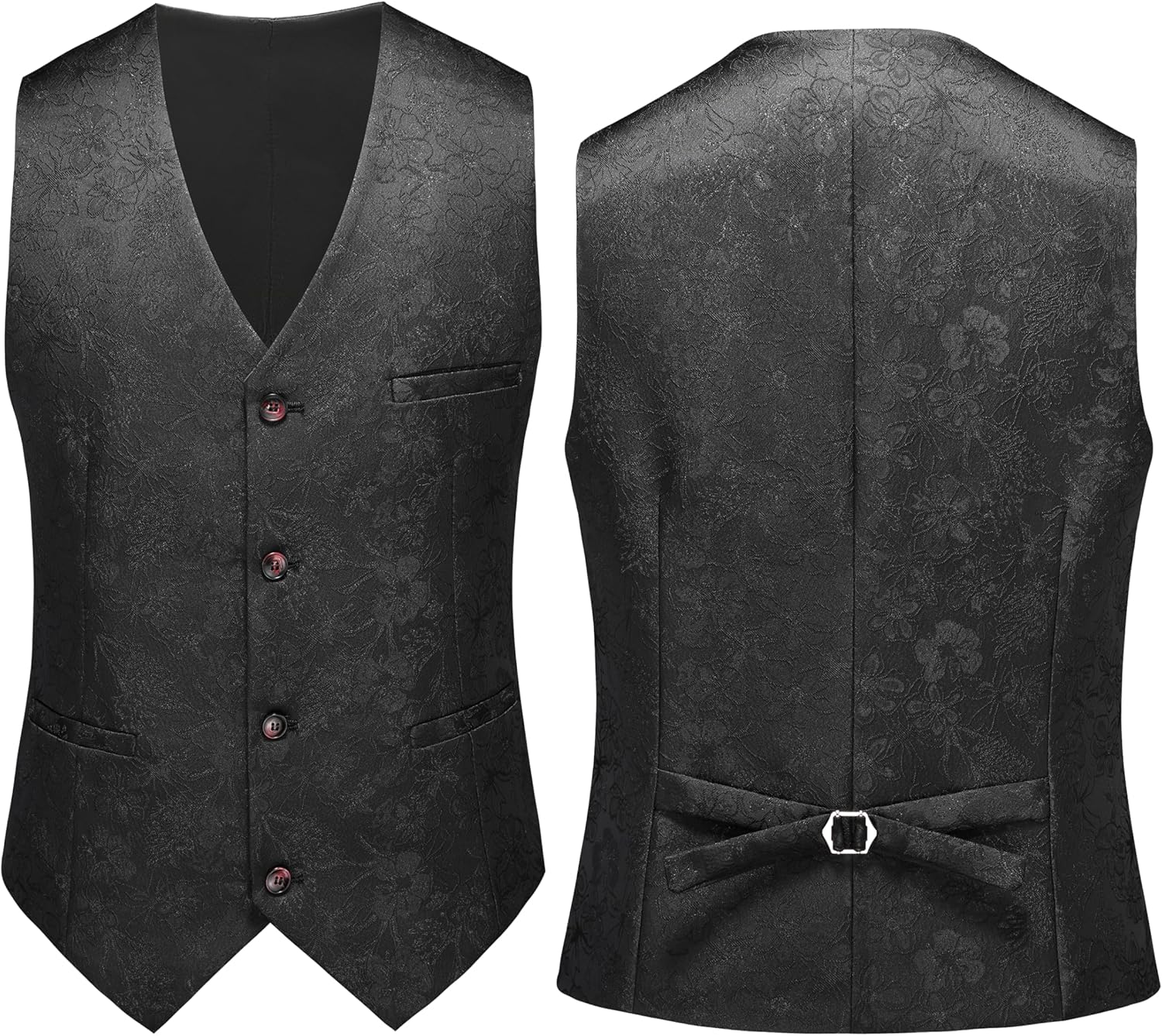 MOGU Mens 3 Piece Floral Print Dress Suit Slim Fit Jacquard Tuxedo Wedding Party Dinner - Image 3