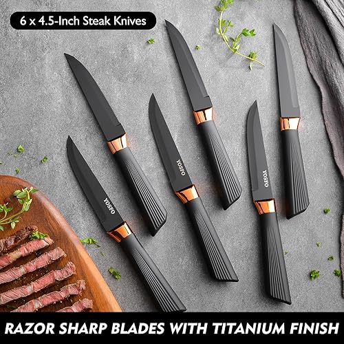 Miniatura 5 de Juego de cuchillos de cocina, juego de 15 cuchillos con bloque y afilador, acero inoxidable de alto carbono ultra afilado, apto para lavavajillas