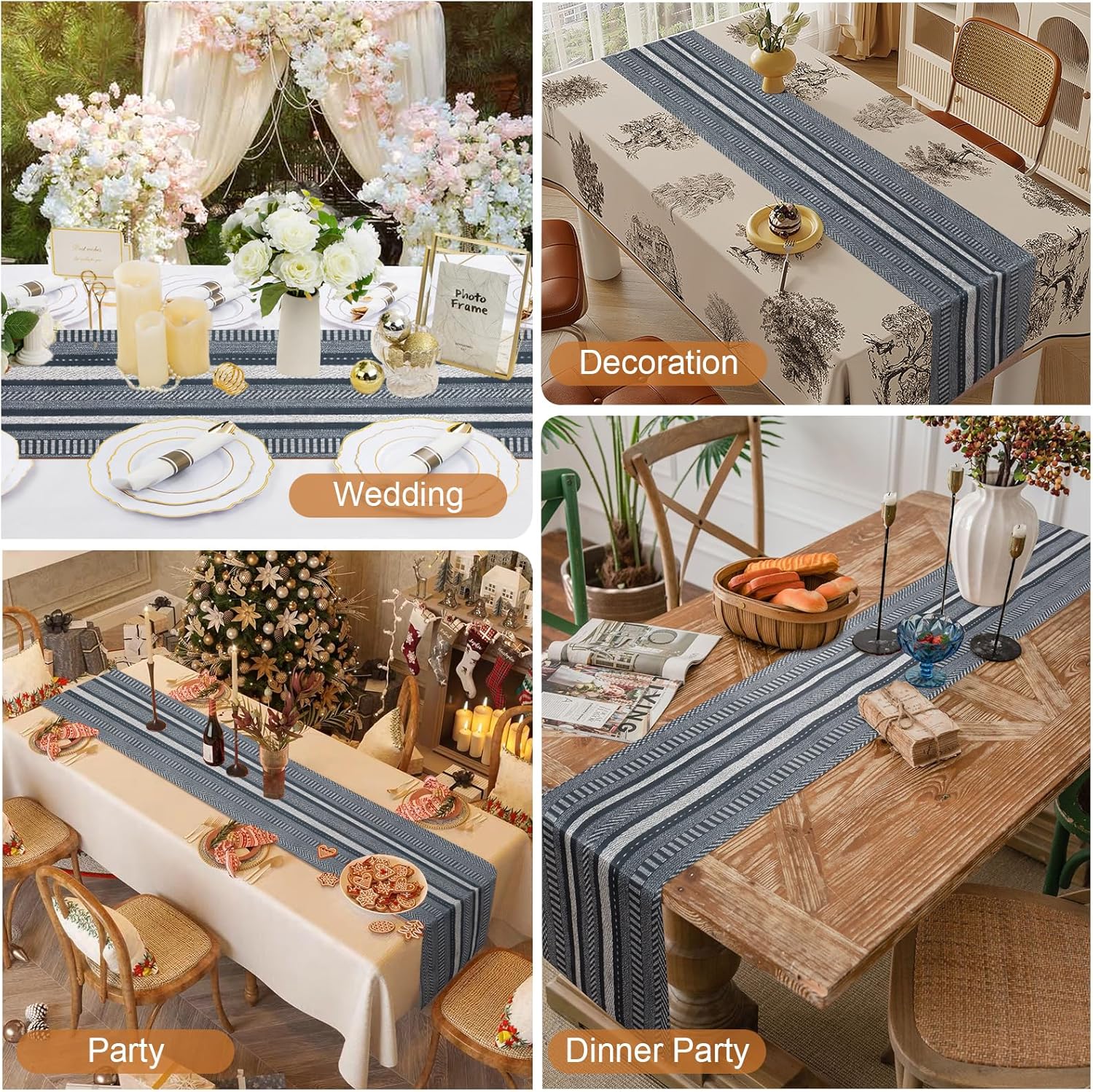 20 Pieces Boho Disposable Table Runners Roll 12x72 Inch, Non-Woven Waterproof Runners with Tear Line, Bohemian Decor for Wedding, Party, Events, Rustic Table Decorations Supplies (Stripe Grey)