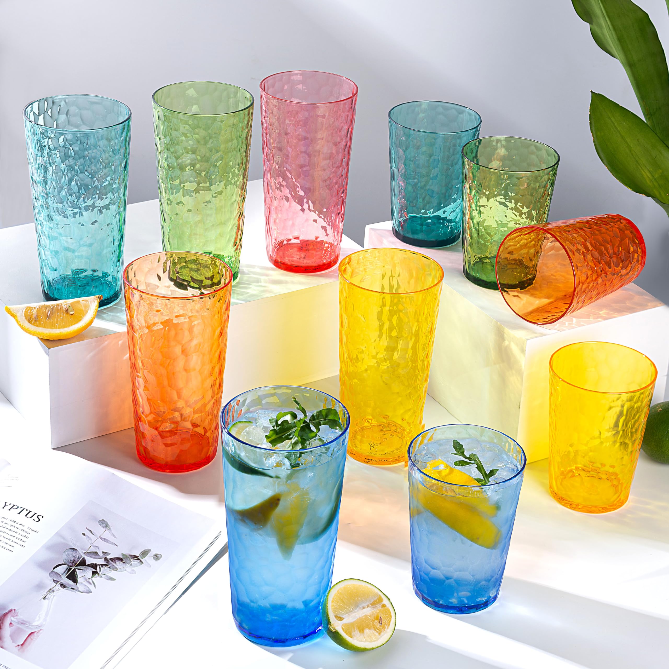 KOXIN-KARLU Hammered - Juego de 6 vasos de plástico acrílico de 24 onzas, multicolor