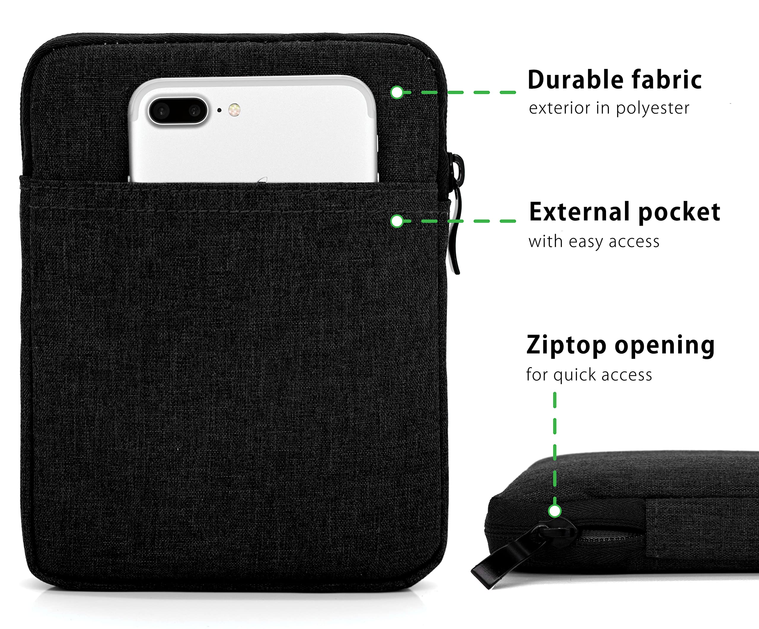 MyGadget Borsa Nylon 6,8" Case Protettiva per Kindle Paperwhite 11a Generazione Smartphone Nero