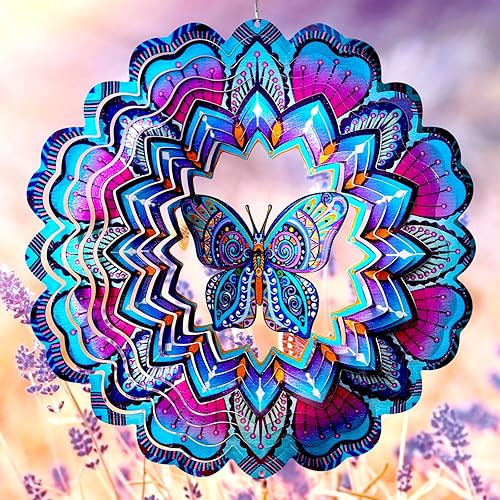 Miniatura 8 de FONMY Molinillo de viento de mariposa de acero inoxidable 3D de 12 pulgadas, escultura de viento que vale la pena regalo de decoración de Navidad.
