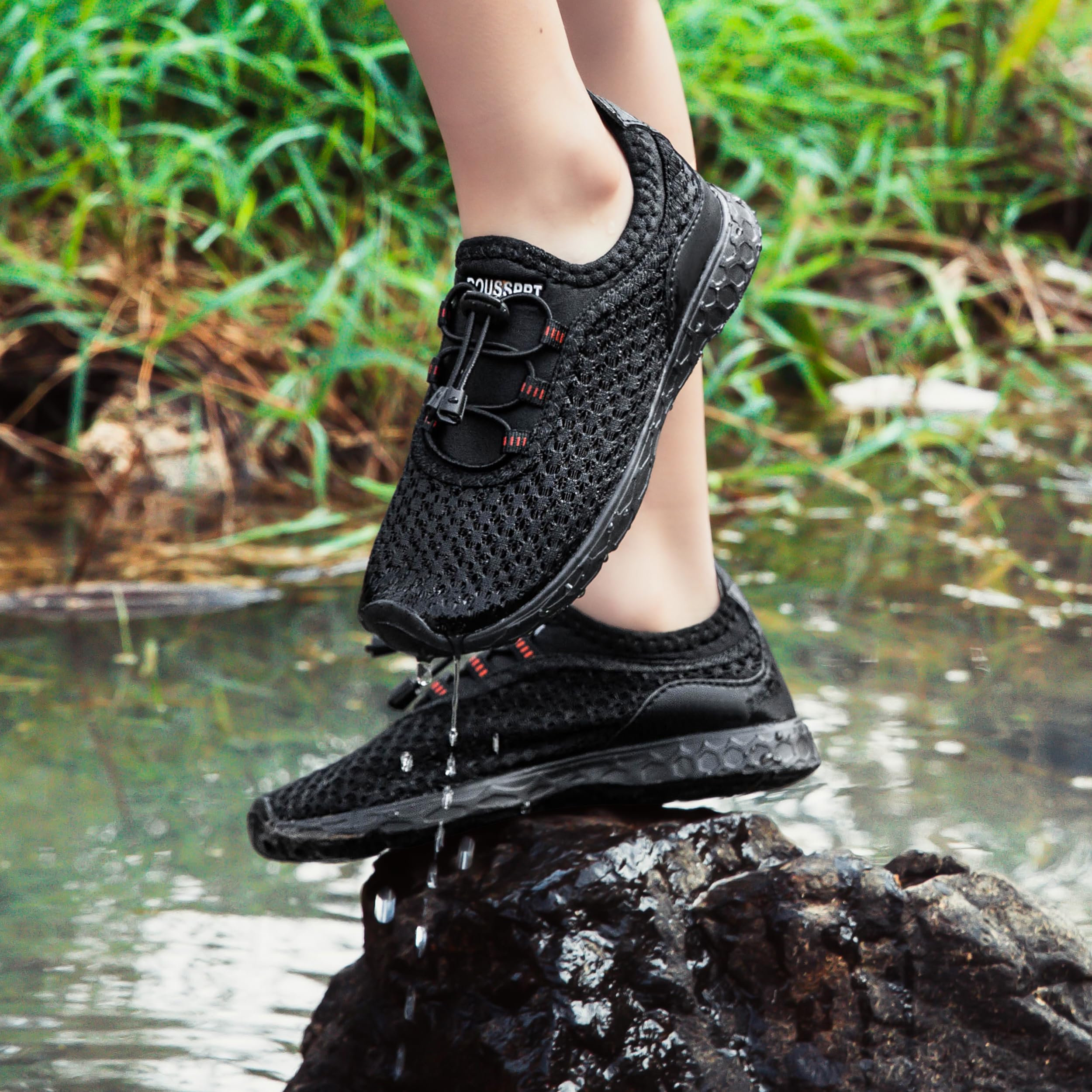 DOUSSPRT Water Shoes for Kids Boys Girls Quick Dry Beach Sports Swim Pool Aqua Shoes for Toddler/Little Kid/Big Kid Allblack 3