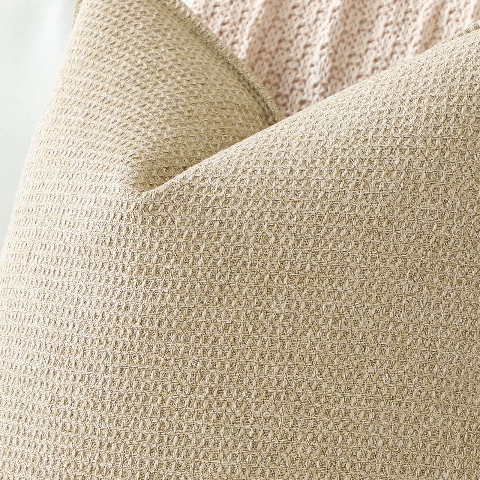 Sungeek Decorative Cushion Covers 40x40cm Set of 2 Soft Plaid Cushion Cases with Stitched Edge Boho Farmhouse Home Decor Throw Pillow Covers for Sofa Couch Patio Bedroom Living Room Light Khaki - Image 2