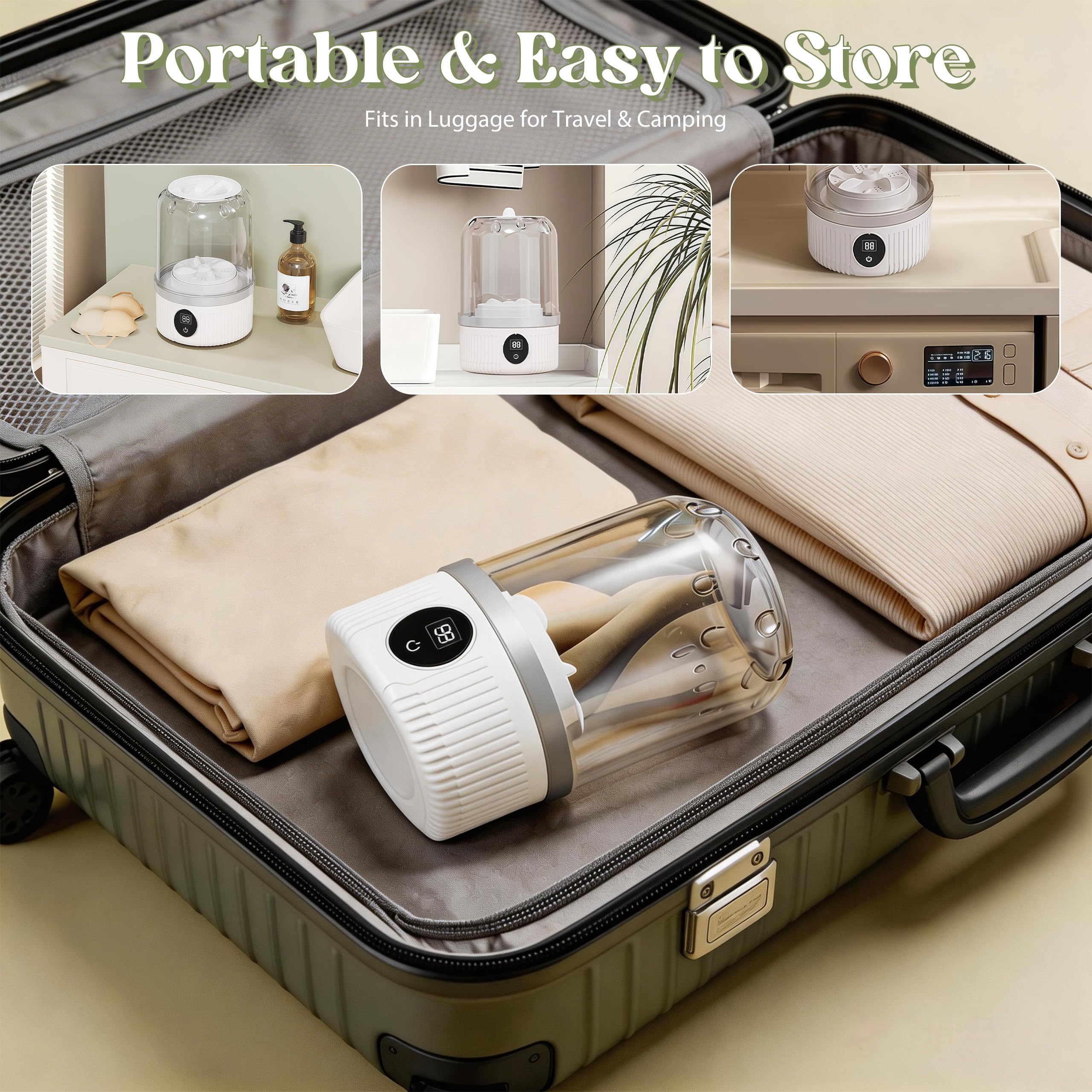 Mini-Waschmaschine, 2 Modi Tragbare Waschmaschine für Camping Reisen Hotel, 15W 1L Unterwäsche-Waschmaschine, Wiederaufladbar Kleine Mobile Waschmaschine für Babykleidung, BHs, Unterwäsche, Socken