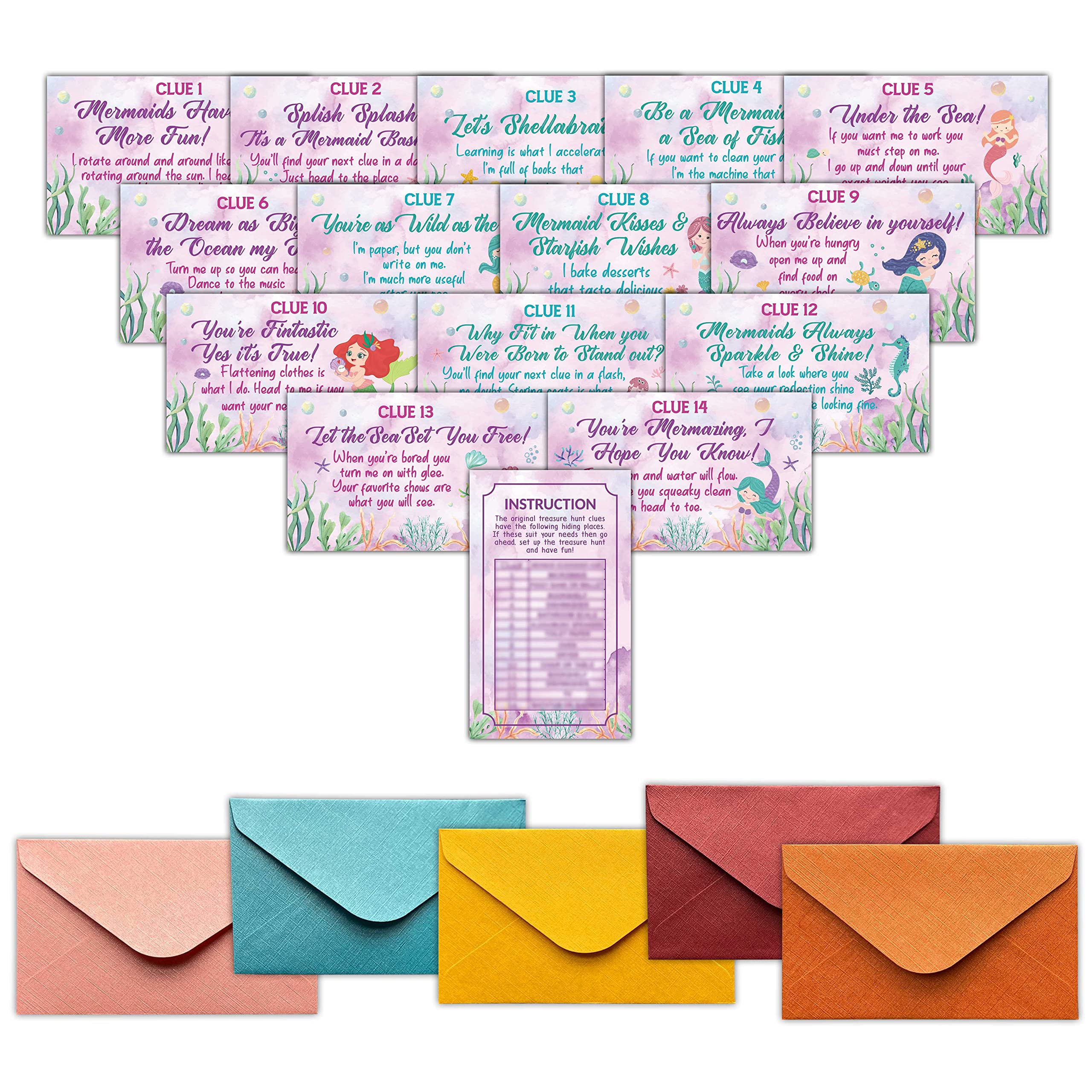 Amazon.com: Mermaid Treasure Hunt Clues Game Cards, Mermaid Party Scavenger  Hunt Card Game(15 Cards With Envelopes), Indoor Ourdoor Ocean Themed  Birthday Party Games Supplies Activities for Kids Adults, Under the Sea  Party