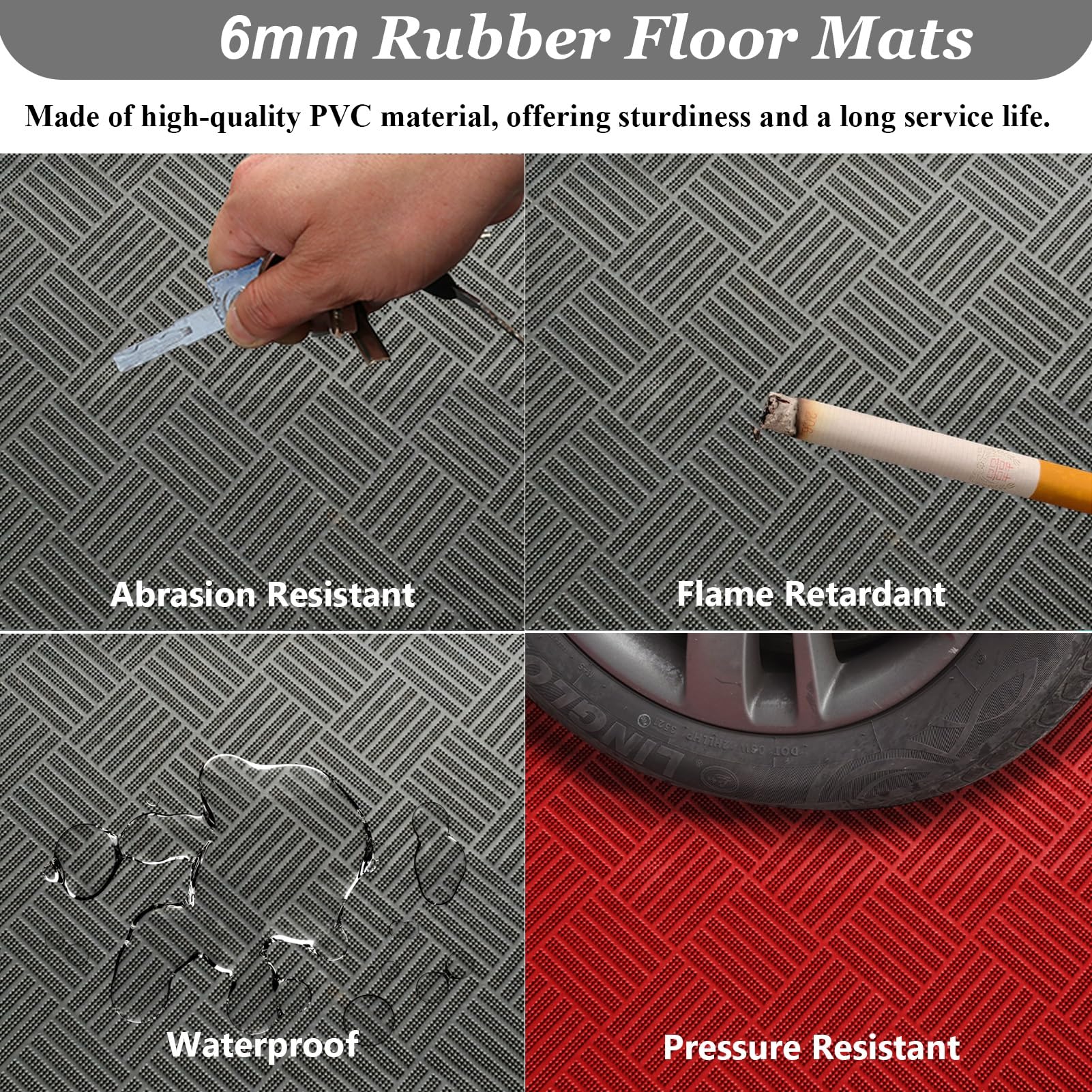 UrbanUp Gummimatte Gummimatte mit Eckzahn, Anti-Rutsch-Eingangsmatte, Strapazierfähig, Gummidichtung für den Gesamten Boden, Mehrzweckmatte für Garagenböden(Red,120x250cm(3.9x8.2ft))