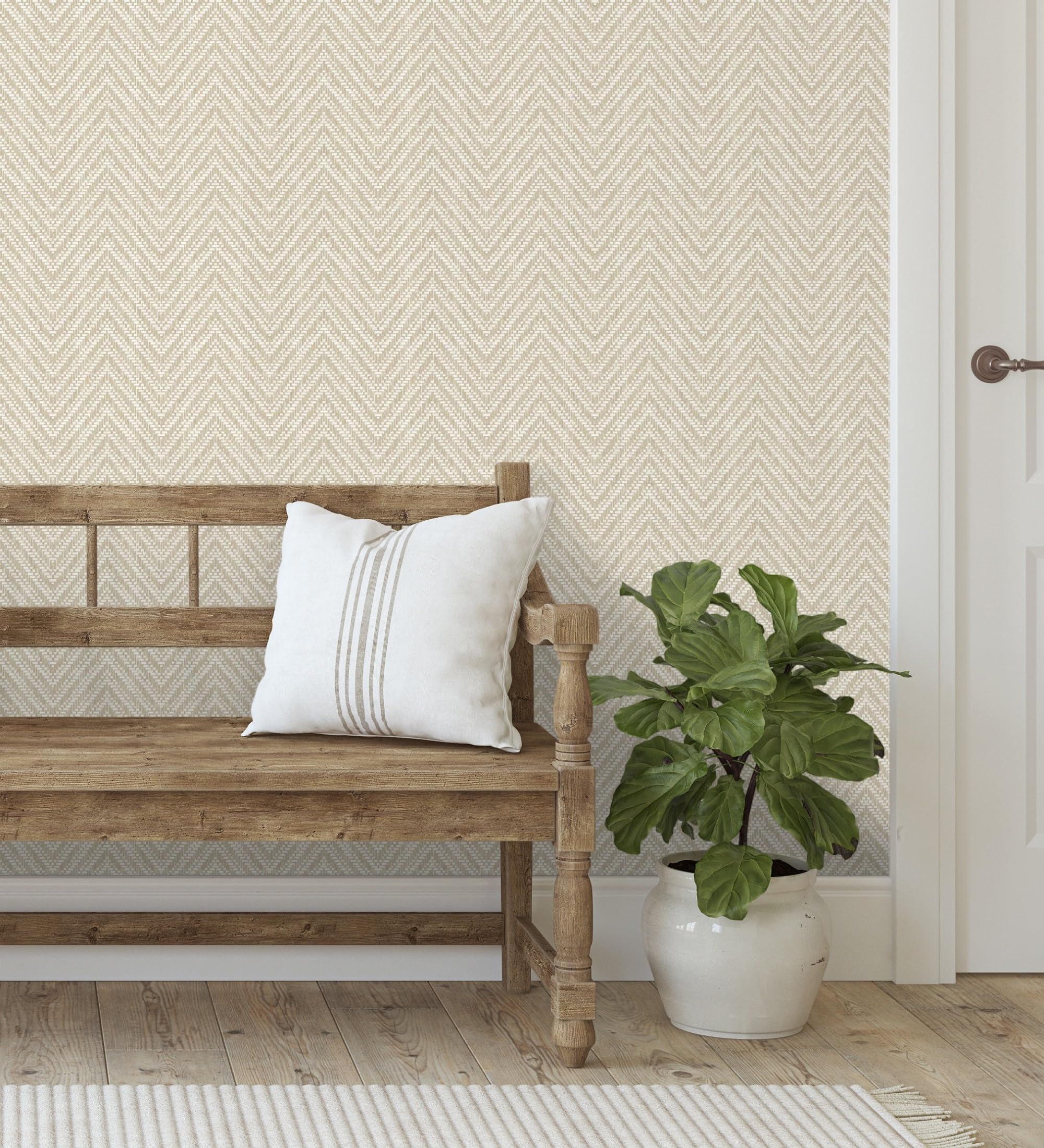 GAULAN 683190 - Papel pintado vinílico de espigas efecto fibra vegetal beige con textura en relieve para pared salón cocina baño dormitorio pasillo - Rollo de 10 m x 0,52 m