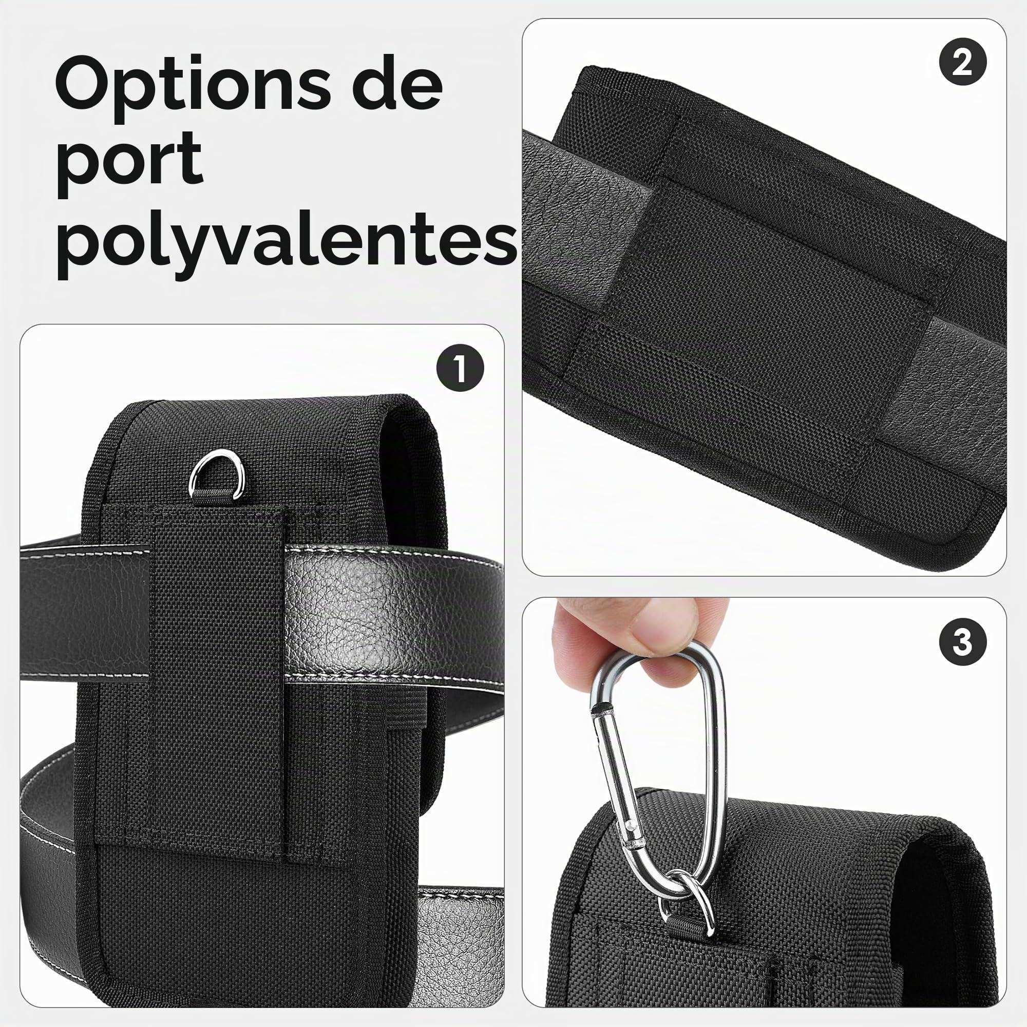 Gcepls Étui de téléphone portable double pour homme, grand sac banane en nylon pour 2 smartphones, avec passant de ceinture, pour iPhone (16, 15, 14, 13, 12, 11) Pro Max/Plus, Samsung Galaxy (S24,