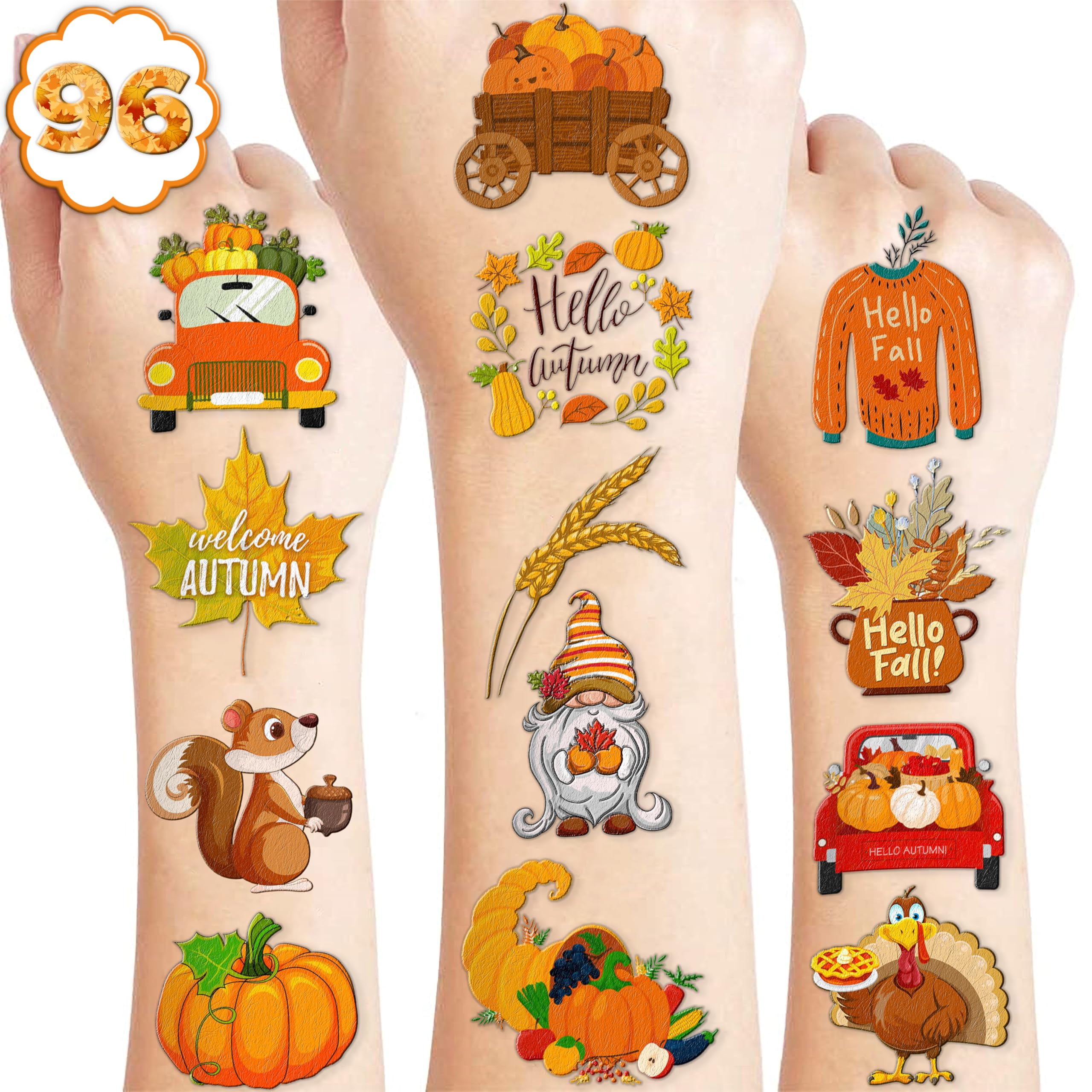 120 PCS Fall Autumn Pre-Cut Temporary Tattoos for Kids Boys Girls
