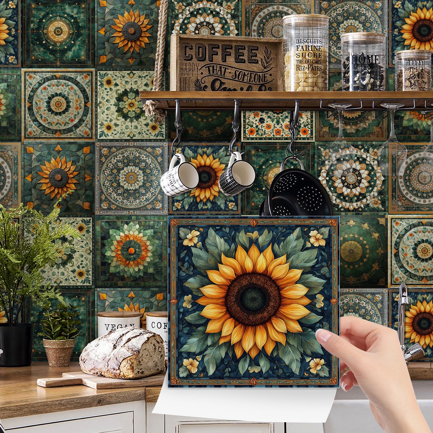 24pcs Tile Stickers for Kitchen Bathroom Moroccan Vintage Stick on Tiles Self Adhesive Floor Wall Stickers Vinyl Waterproof Oil Proof DIY — image 1