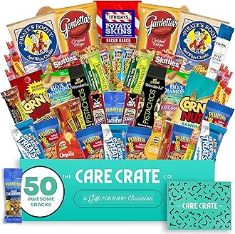 Men's Hearty Snack Box - Ultimate Man Care Package ( 50 piece Snack Pack ) Jerky, Nuts, Chips and Pretzels Variety Pack - The Care Crate Co.