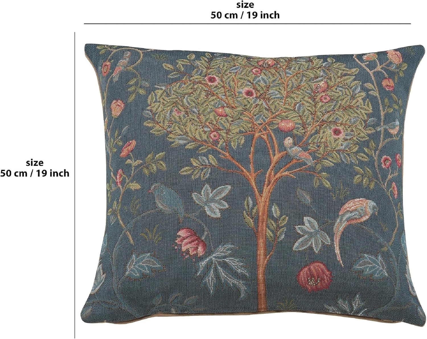 Charlotte Home Furnishings Decorative Tapestry Pillow Cover 19x19 in, Blue Kelmscott Couch Throw Pillow Cover, French Country Square Cushion Cases for Bed Room Home Decor, Soft Cotton Jacquard Woven