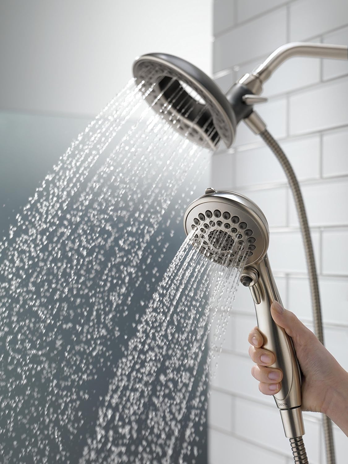 Delta Faucet 5-Spray In2ition 2-in-1 Dual Hand Held Shower Head with Hose, Stainless 58045-SS