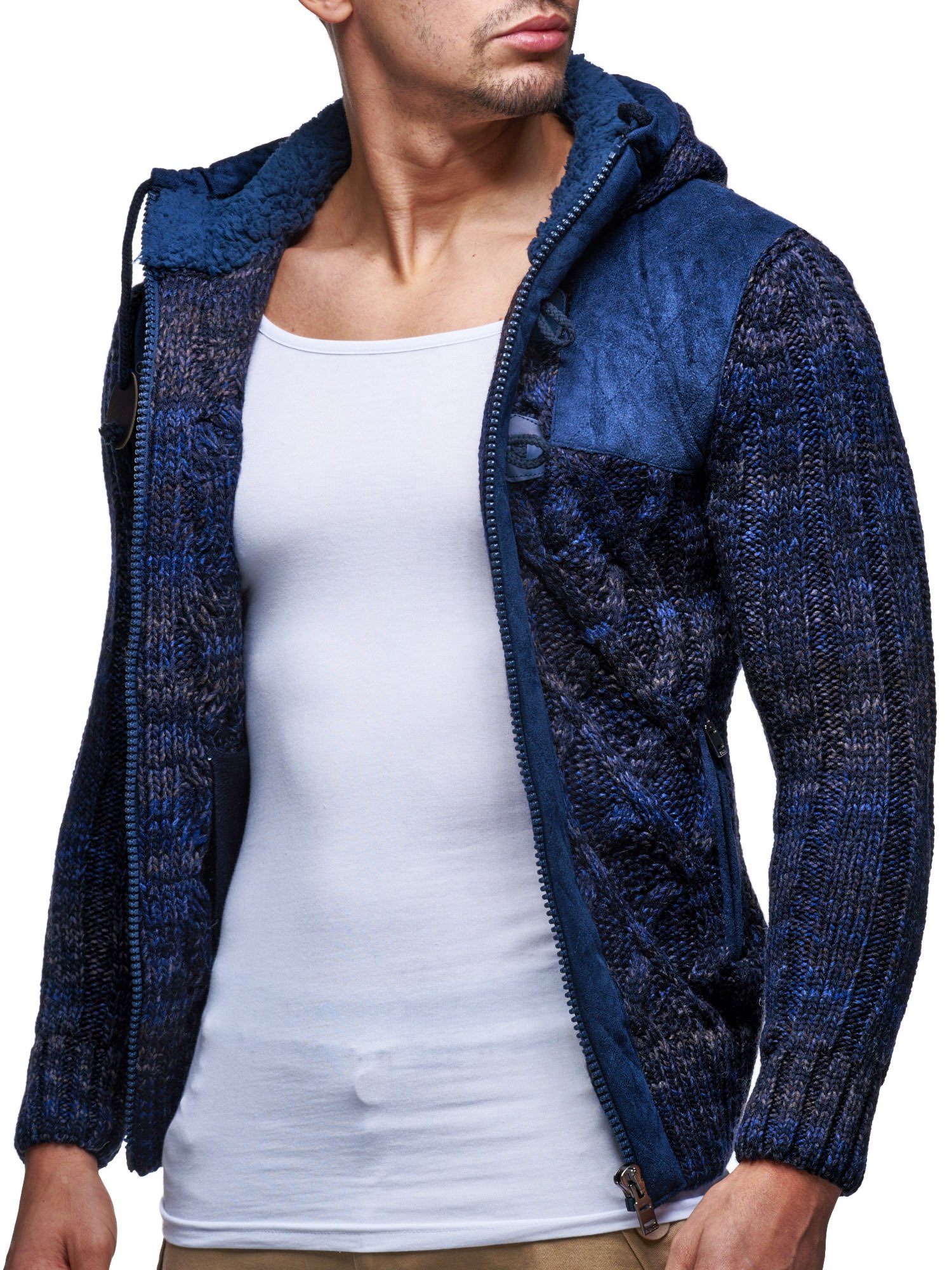 Leif Nelson Giacca Uomo in Maglia con Cappuccio Cardigan LN-20525