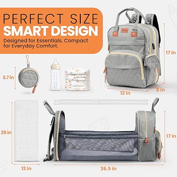 Diaper Bag Backpack with Changing Station | 600D Oxford Waterproof Baby Bag for Mom & Dad | Large Baby Diaper Bag Boy Girl | 16 Pockets, USB Charging Port, Foldable Pad