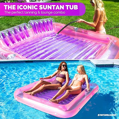 Miniatura 2 de SWIMLINE Original Suntan Tub Series - Flotador flotante inflable clásico  Tumbona híbrida personal para piscina  Almohada ajustable  Relleno de agua