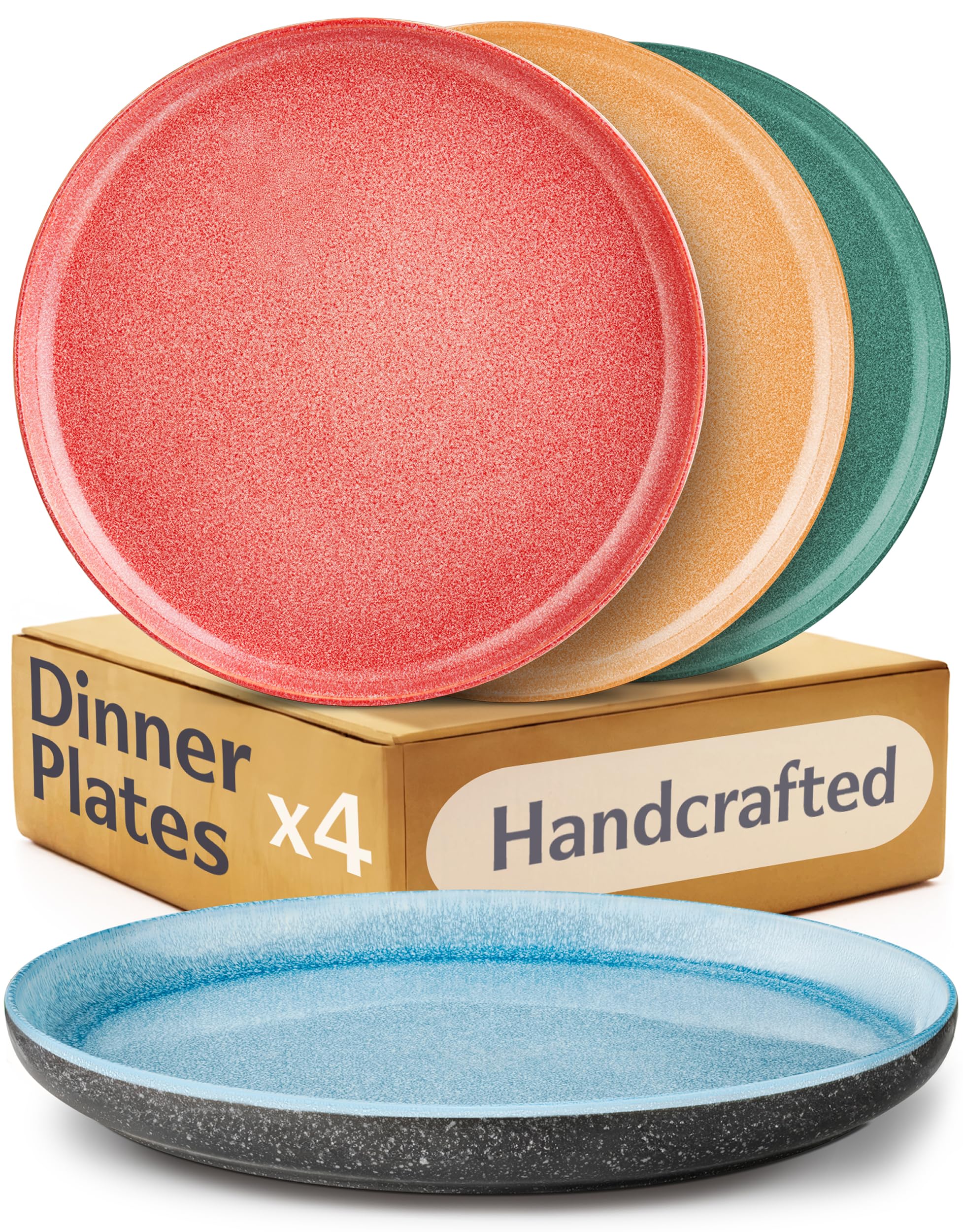 Cosumy Large Dinner Plates Set of 4 (Ø26.7 cm)– Handmade Colourful Plates with Reactive Glaze – Microwave & Dishwasher Safe Dinner Plate & Crockery Sets – Tableware & Dinner Set