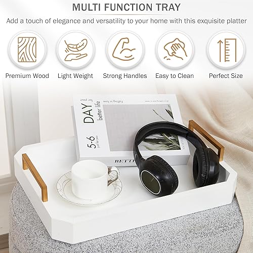 Miniatura 3 de Bandeja decorativa otomana de madera de acacia  Bandeja de mesa auxiliar  Desayuno, fiesta, bebidas, aperitivos, plato para servir licor, de granja