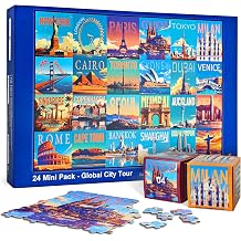 rokt&razo Global City Trip 24 Mini Pack Puzzles 1000-Piece Daily Challenge Set with Reference Poster Family Game Nights 69.8   50 cm Index on the Back