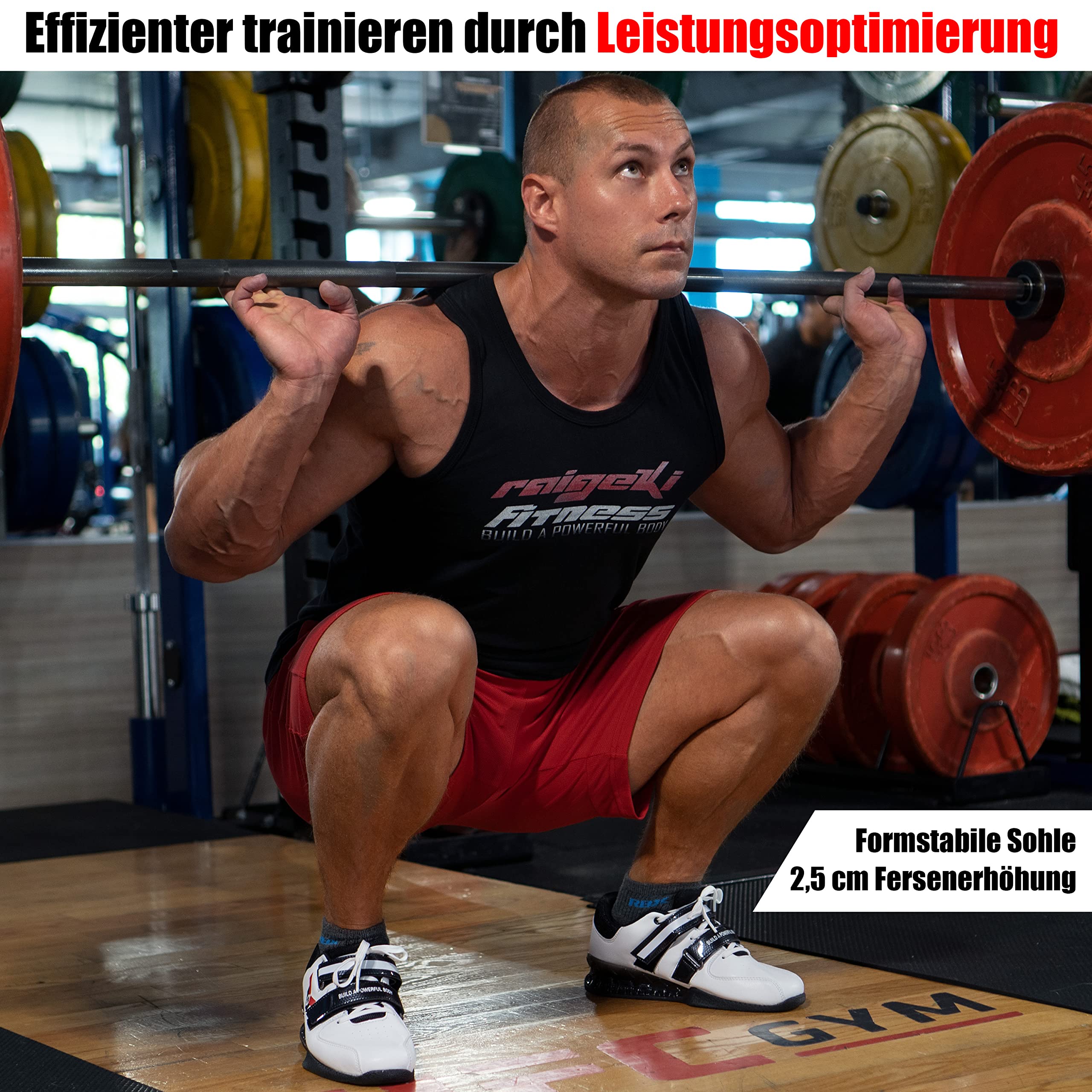 Raigeki Fitness Gewichtheberschuhe (+ Trainingspläne) Performance Squat Shoes für Gewichtheben Kniebeugen Powerlifting Krafttraining - Damen und Herren