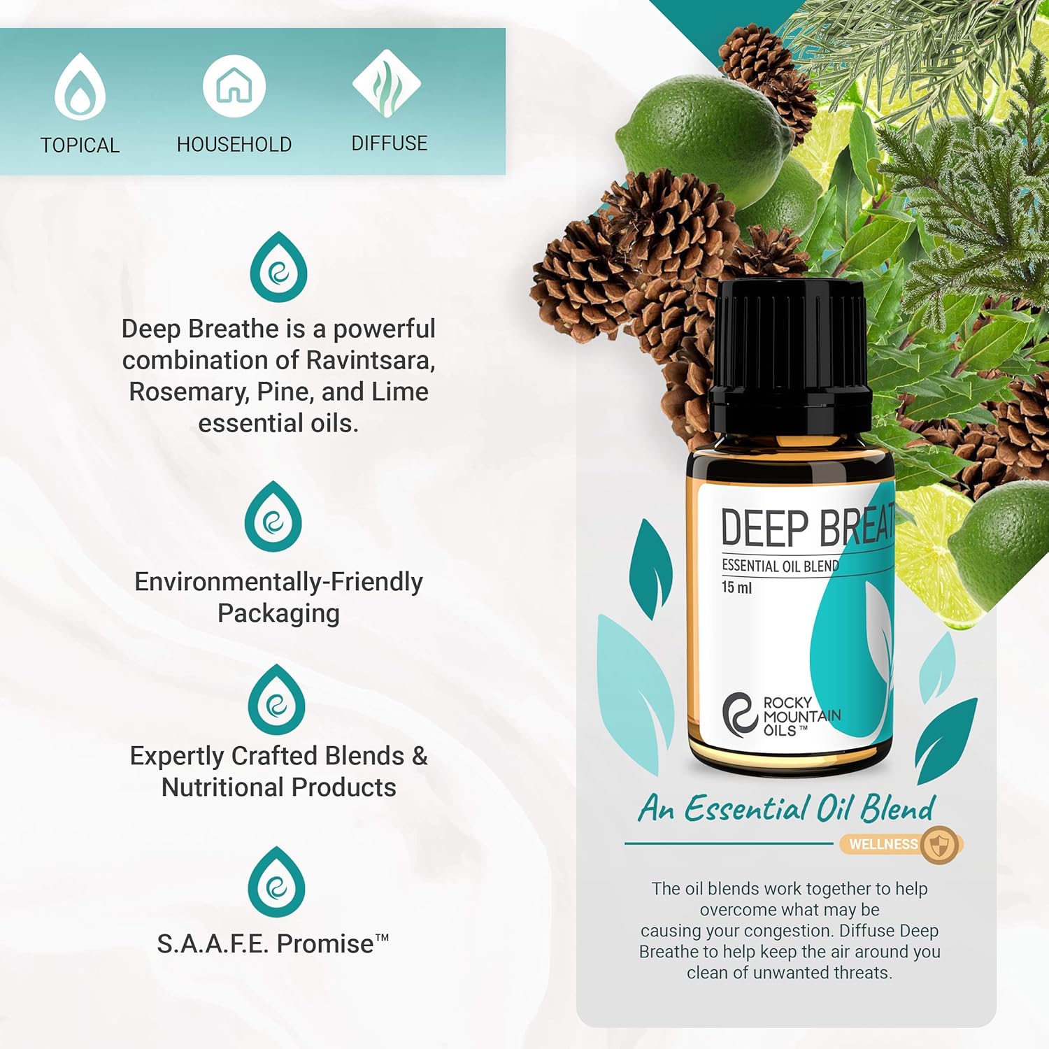 Rocky Mountain Oils Deep Breathe Essential Oil Blend Essential Oils - Aromatherapy Oils for Diffuser and Topical - Relaxing Essential Oils - 15ml (Pack of 2)