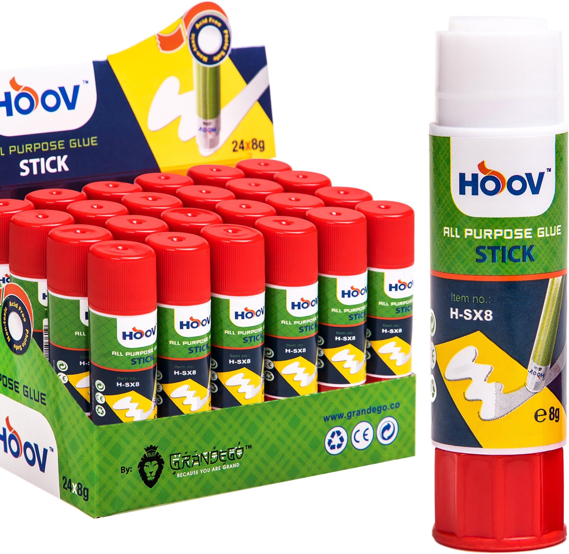HOOV All Purpose Cylindrical Glue Stick PVP | 24Pcs – Best for Fabric, Artwork, Decors, Mount Pictures, School and Office Uses – Bulk Supplies – School & Office Use - 100% Safe, Acid-Free - 0.28 oz